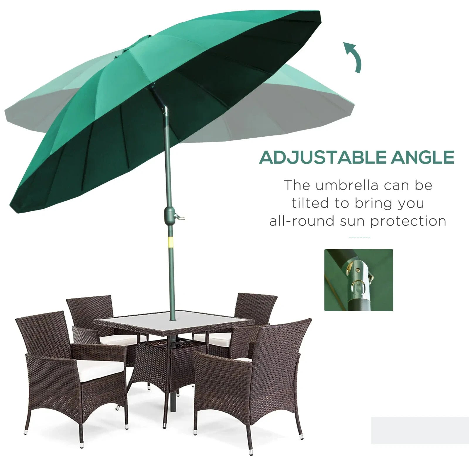 255cm Garden Parasol with 18 Ribs Tilt & Crank Outdoor Sunshade Patio Umbrella