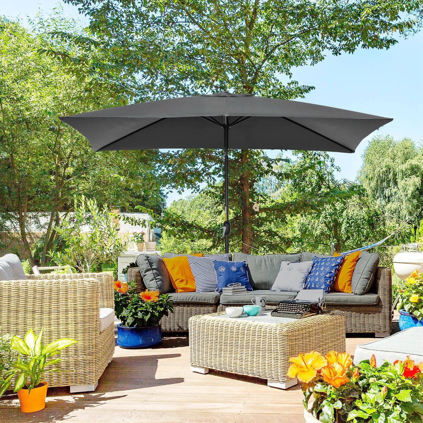 3x2m Rectangular Garden Parasol Patio Umbrella with Crank Tilt Aluminium Frame