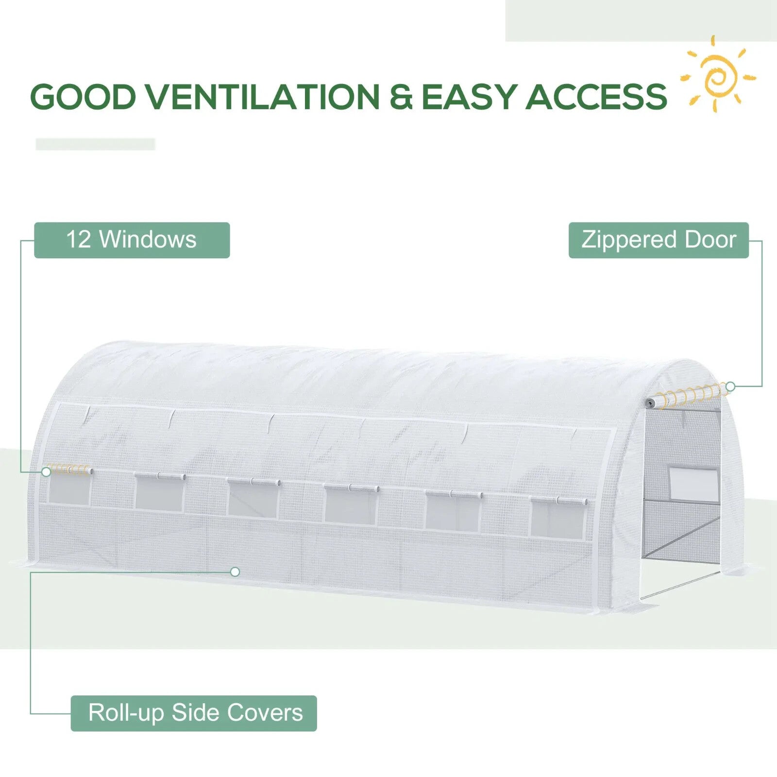 6x3x2 m Walk-In Polytunnel Greenhouse with Steel Frame Reinforced Cover and Door