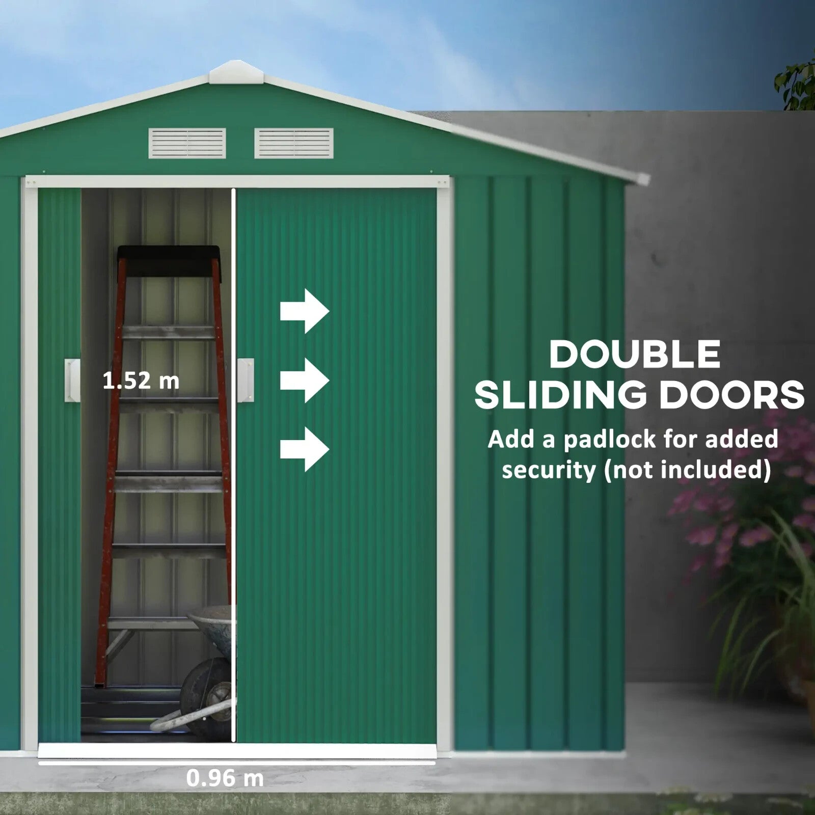 7 x 4ft Metal Garden Shed Storage with Foundation Kit and Vents Green Tool Shed