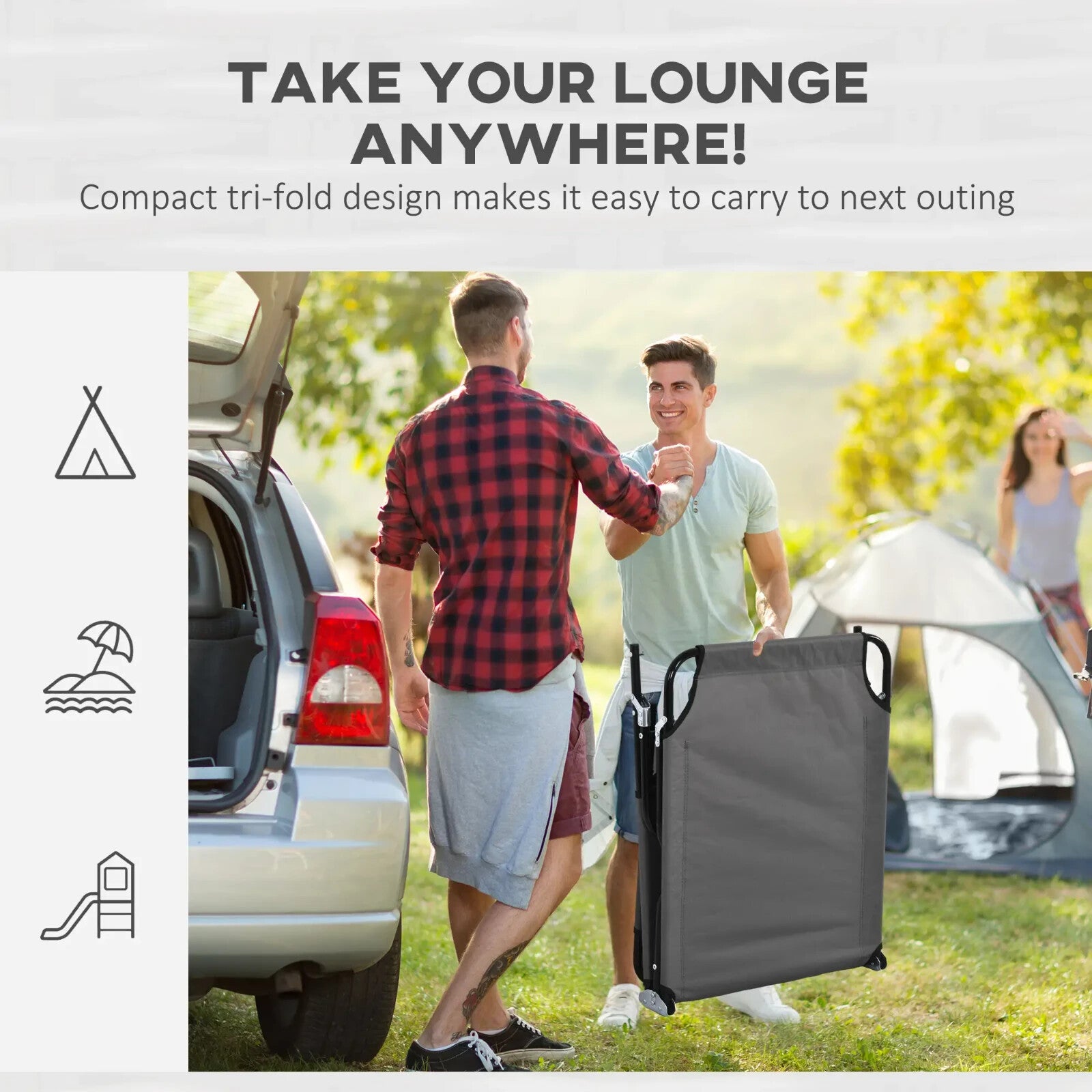 Set of 2 Foldable Sun Loungers w/ Pillow & 4 Level Reclining Adjustable Backrest