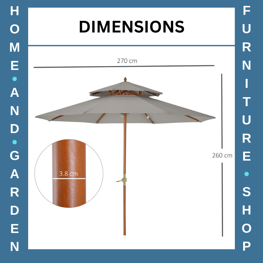 2.7 m Double Tier Wooden Garden Parasol Outdoor Patio Sun Umbrella for Shade