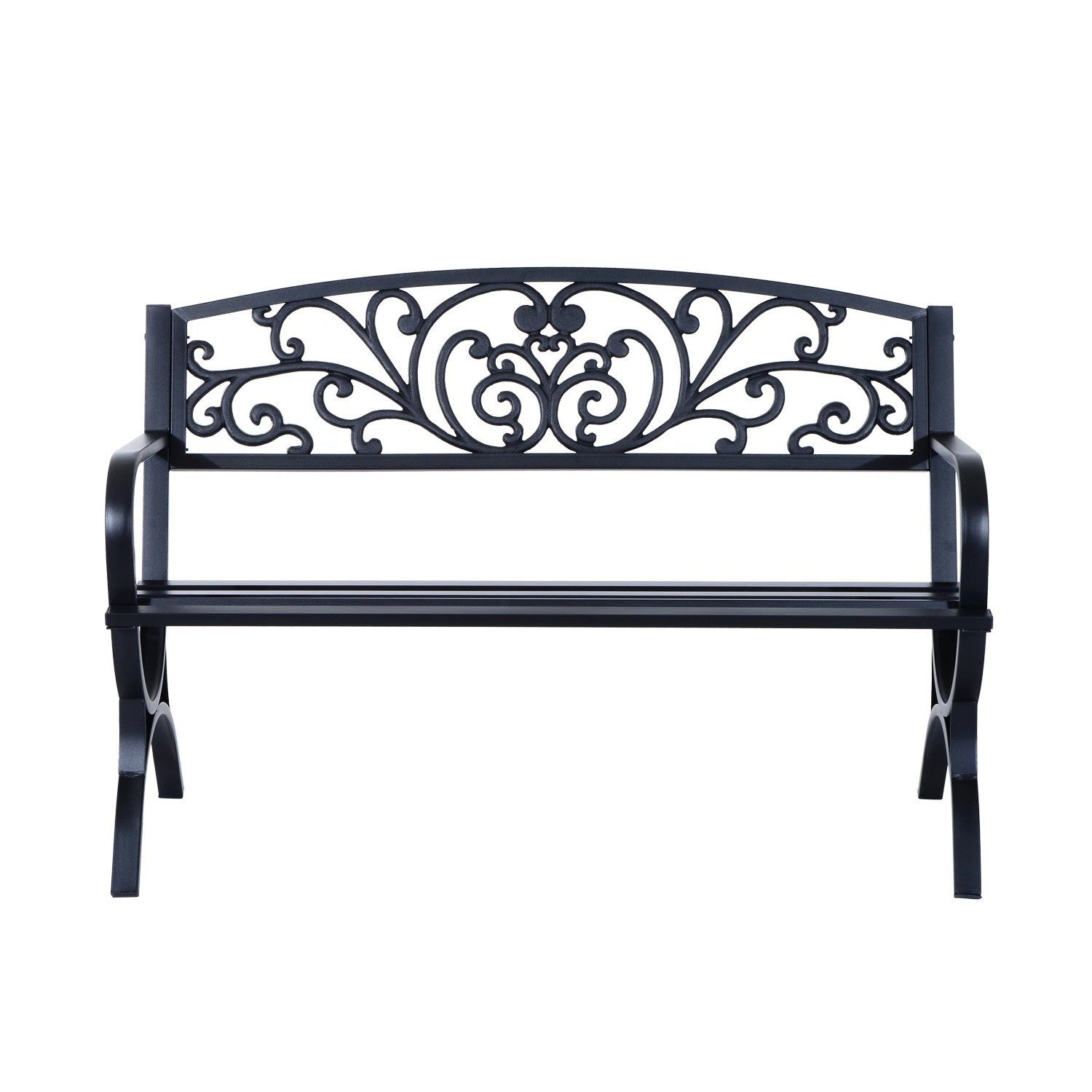 2 Seater Black Metal Garden Bench Seat Outdoor Seating Chair Patio Furniture New