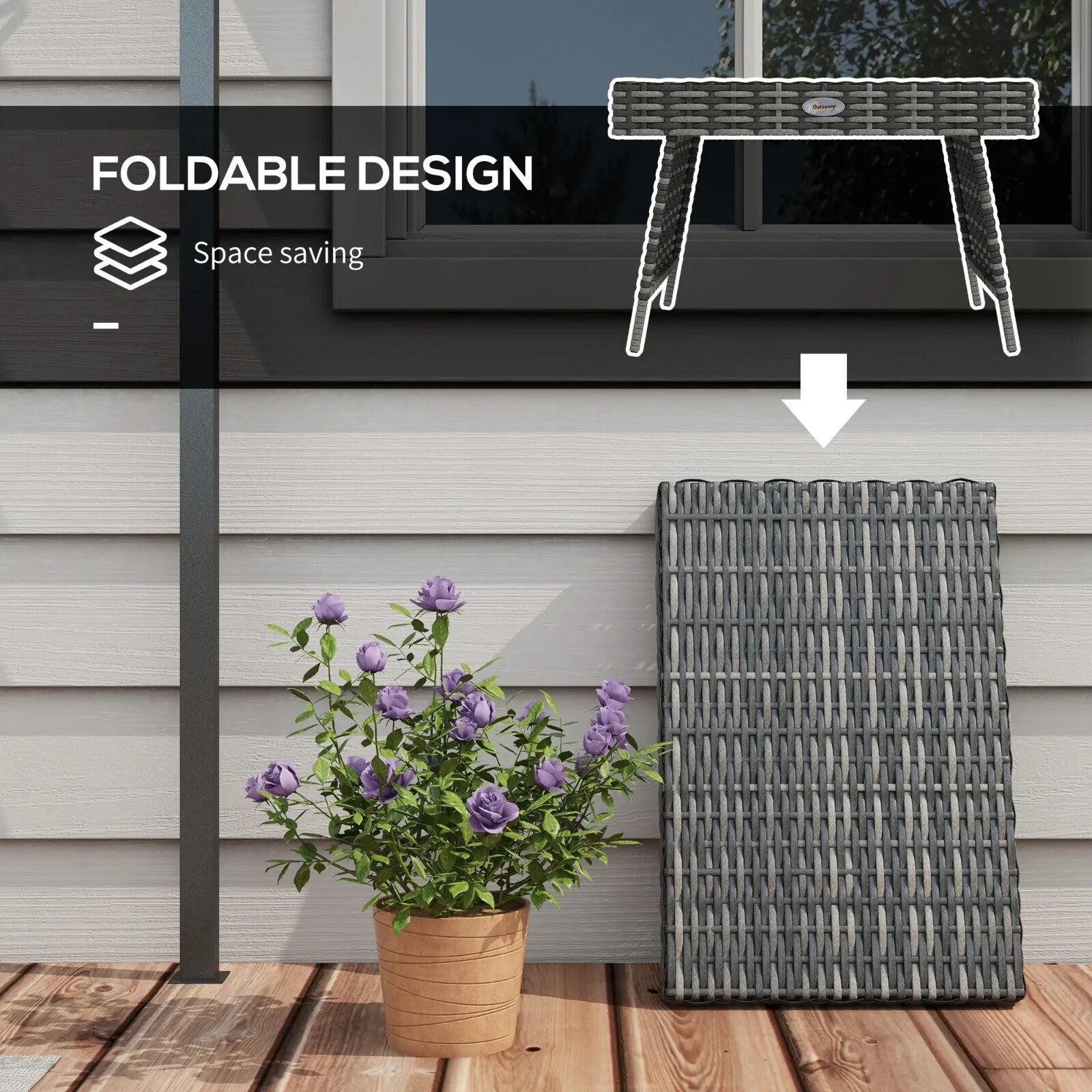 Foldable Rattan Coffee Table Steel Frame Outdoor Side Table for Garden or Patio