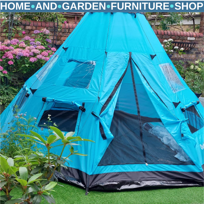 6 Man Tipi Camping Tent Teepee Family Shelter with Zipped Door Mesh Windows