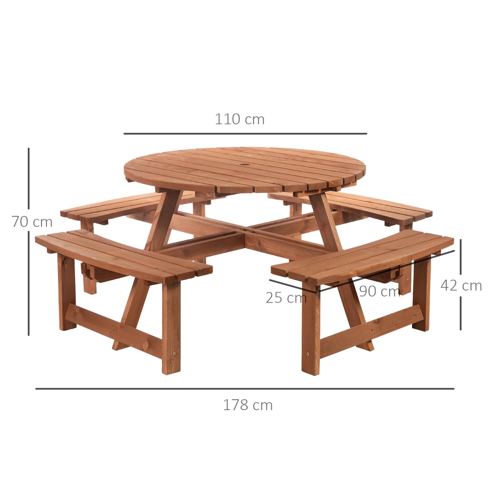 Wooden Round Picnic Table Garden Bench Set Outdoor 8 Seater Bench Parasol Hole