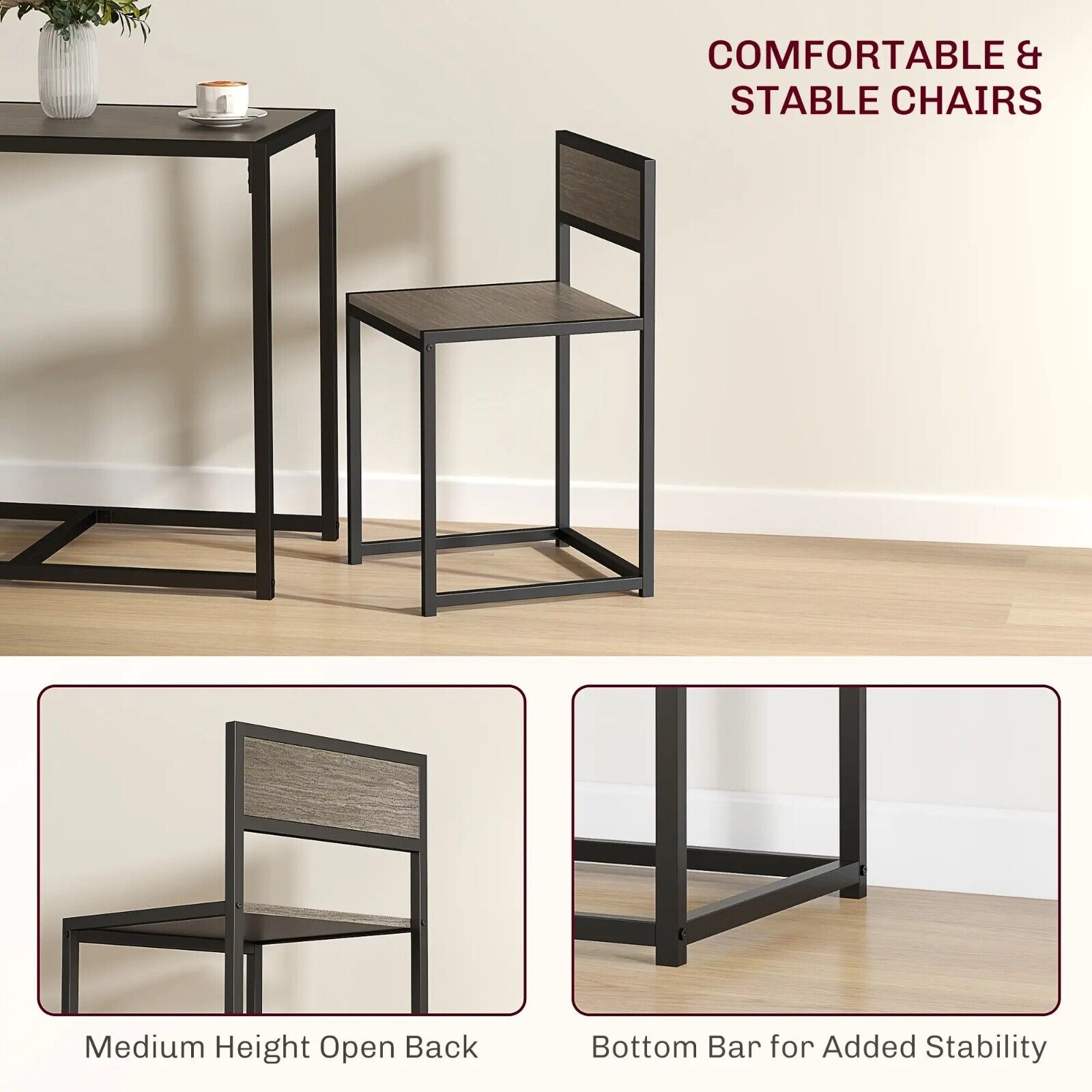 Small Dining Table 2 Chairs Set Space Saving Kitchen Breakfast Table Metal Legs