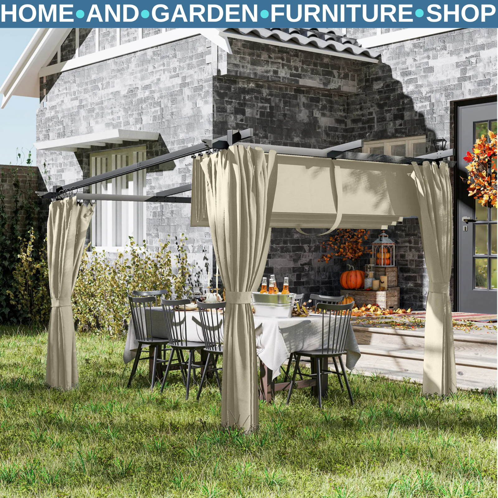 Metal Pergola 3 x 3 m Garden Gazebo Heavy Duty Frame Roof and Sidewall Sun Shade