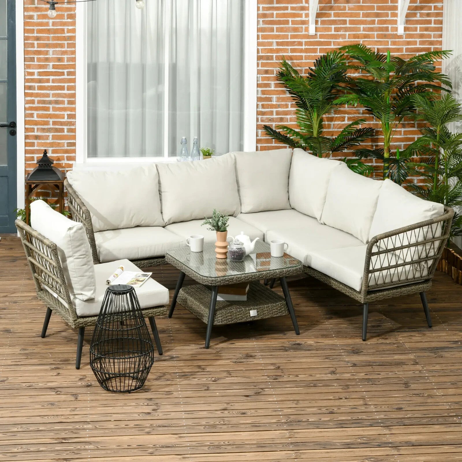 5pc Outdoor Rattan Corner Sofa Set Round and Half Round Wicker Garden Furniture - Home and Garden Furniture Shop - rustic - furniture