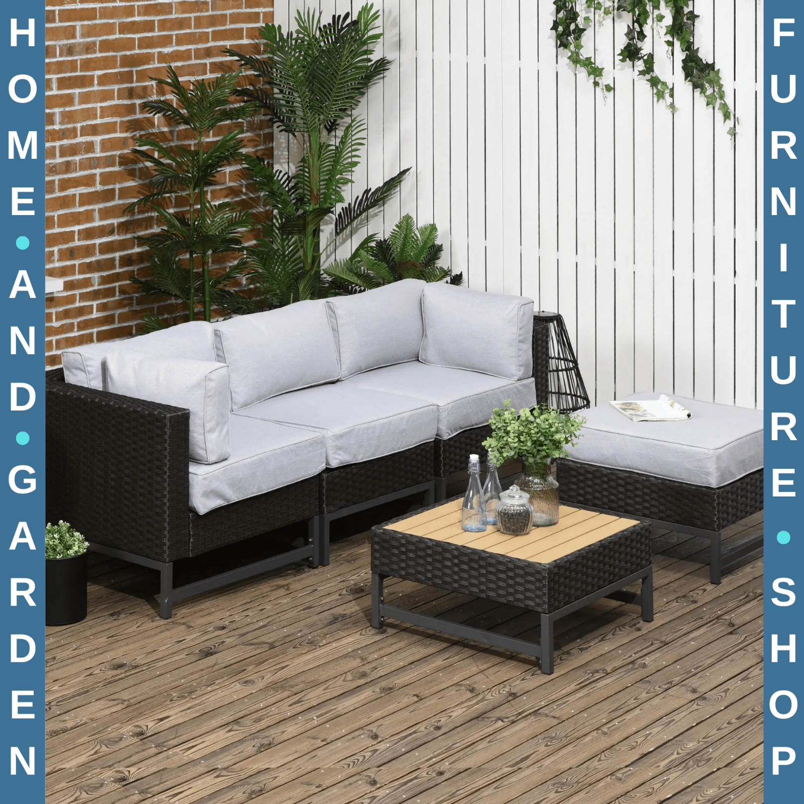 5pc Outdoor Rattan Corner Sofa Set Wicker Garden Patio Furniture with Cushions - Home and Garden Furniture Shop - rustic - furniture