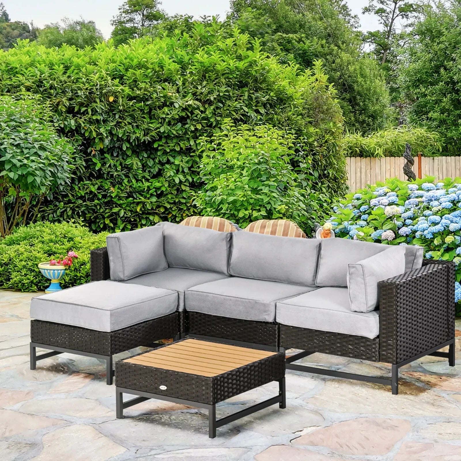5pc Outdoor Rattan Corner Sofa Set Wicker Garden Patio Furniture with Cushions - Home and Garden Furniture Shop - rustic - furniture