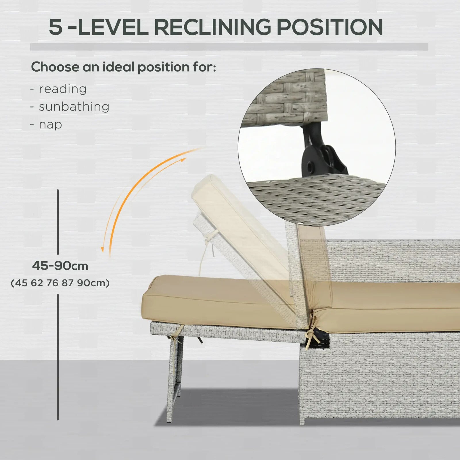 5pc PE Rattan Sun Lounger Recliner Set with Adjustable Backrest Storage & Table - Home and Garden Furniture Shop - rustic - furniture