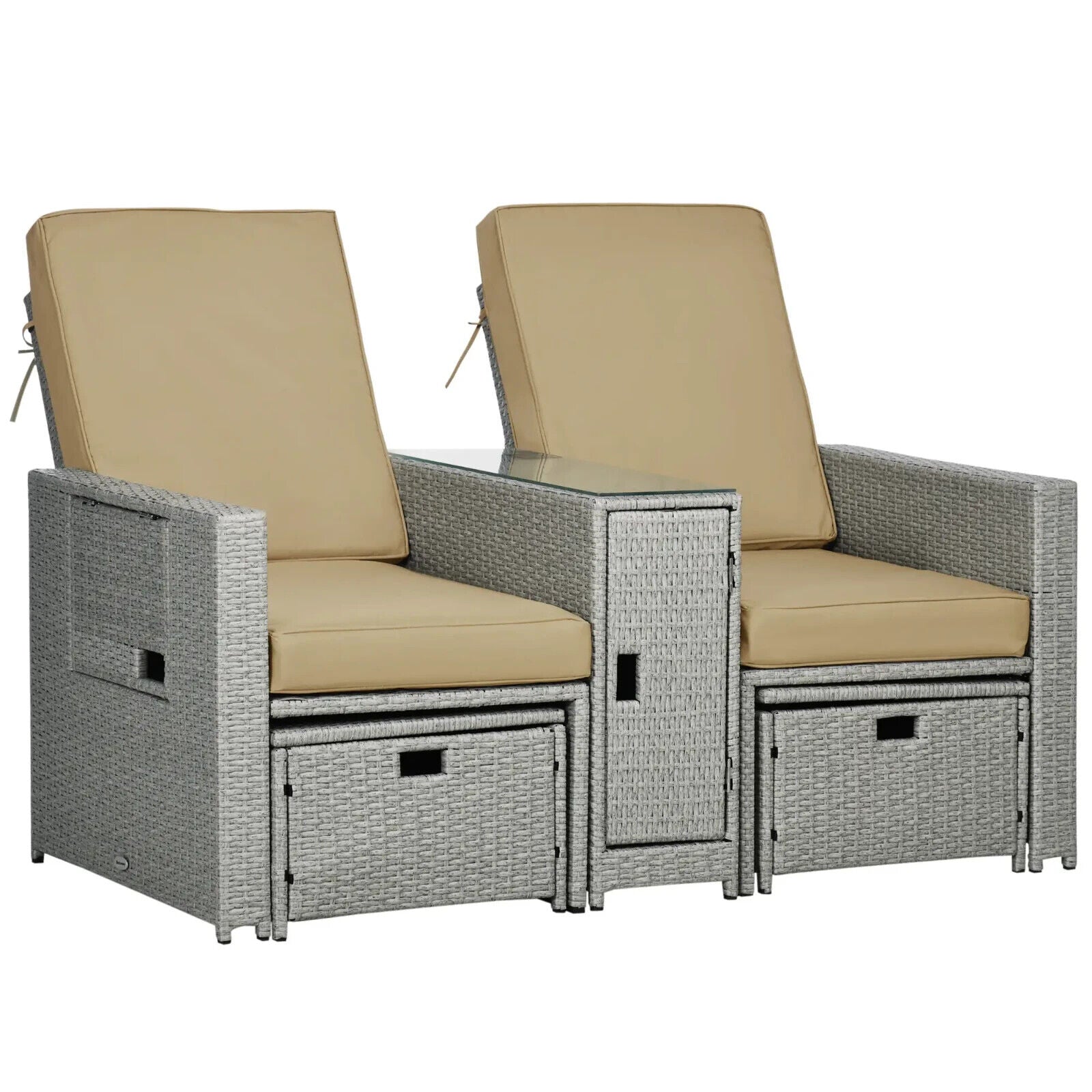5pc Rattan Sun Lounger Outdoor Adjustable Recliner Sofa Bed with Storage Table - Home and Garden Furniture Shop - #rustic - furniture#