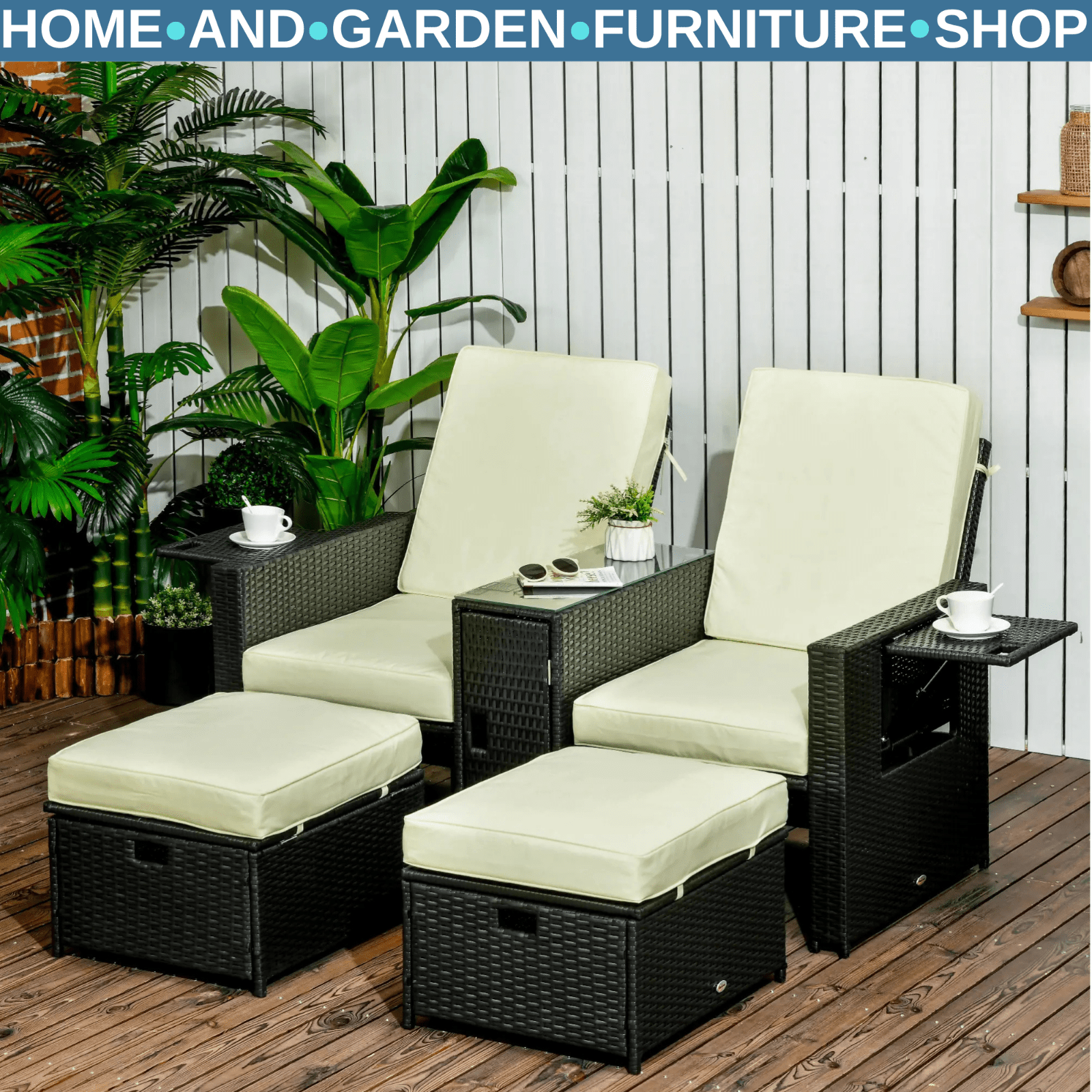 5pc Rattan Sun Lounger Outdoor Wicker Recliner Sofa Bed with Storage and Table - Home and Garden Furniture Shop - #rustic - furniture#