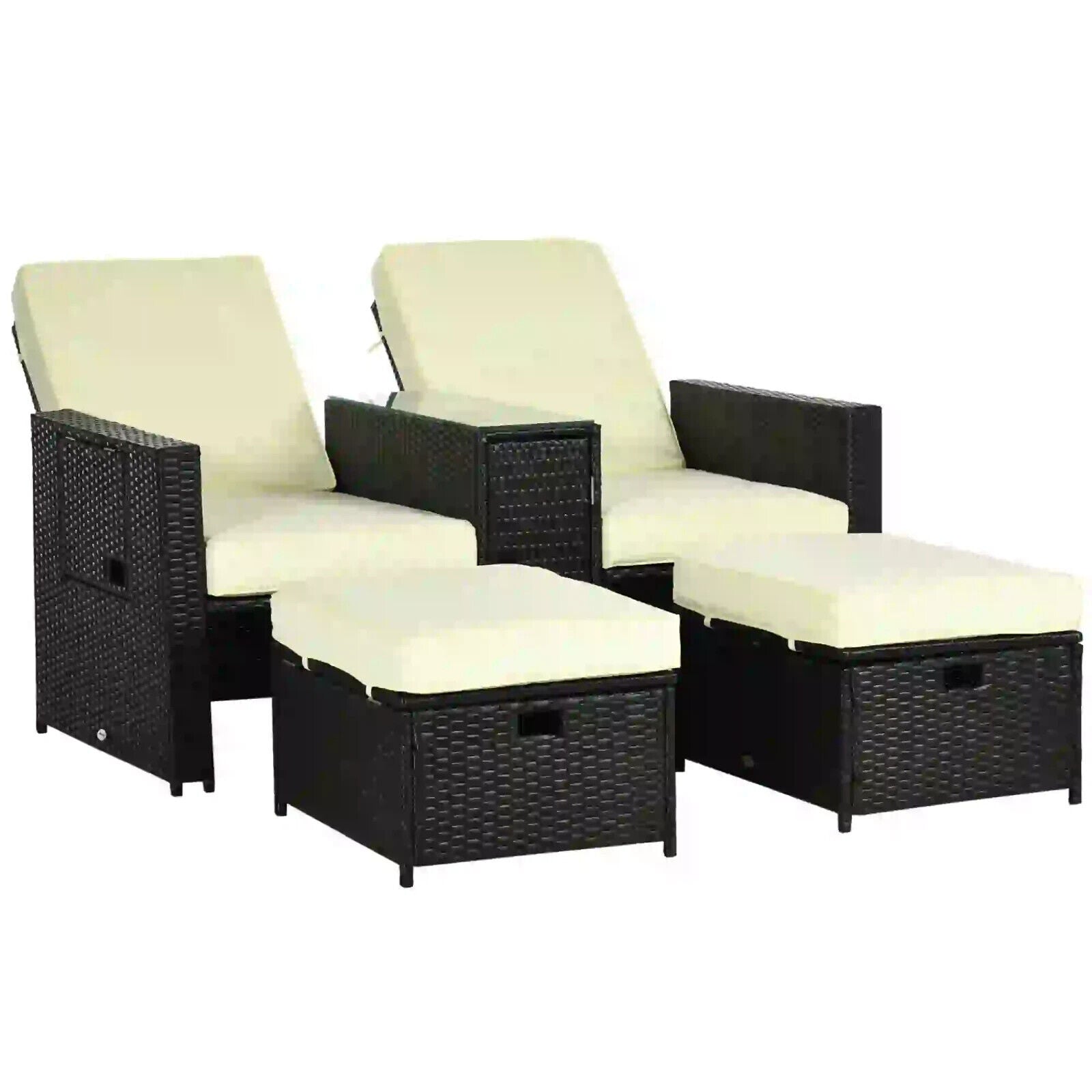 5pc Rattan Sun Lounger Outdoor Wicker Recliner Sofa Bed with Storage and Table - Home and Garden Furniture Shop - #rustic - furniture#