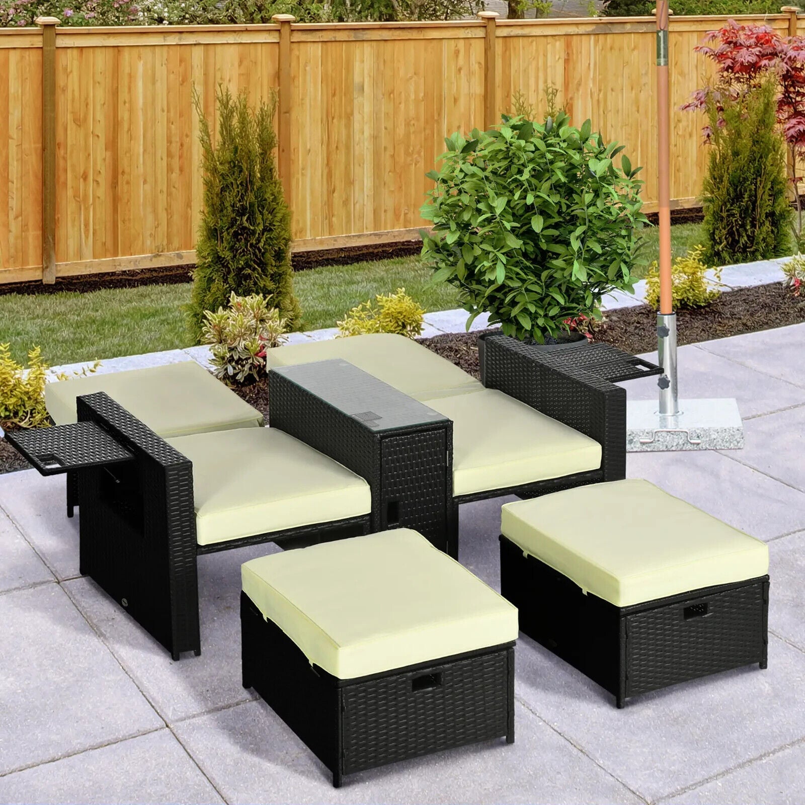 5pc Rattan Sun Lounger Outdoor Wicker Recliner Sofa Bed with Storage and Table - Home and Garden Furniture Shop - #rustic - furniture#