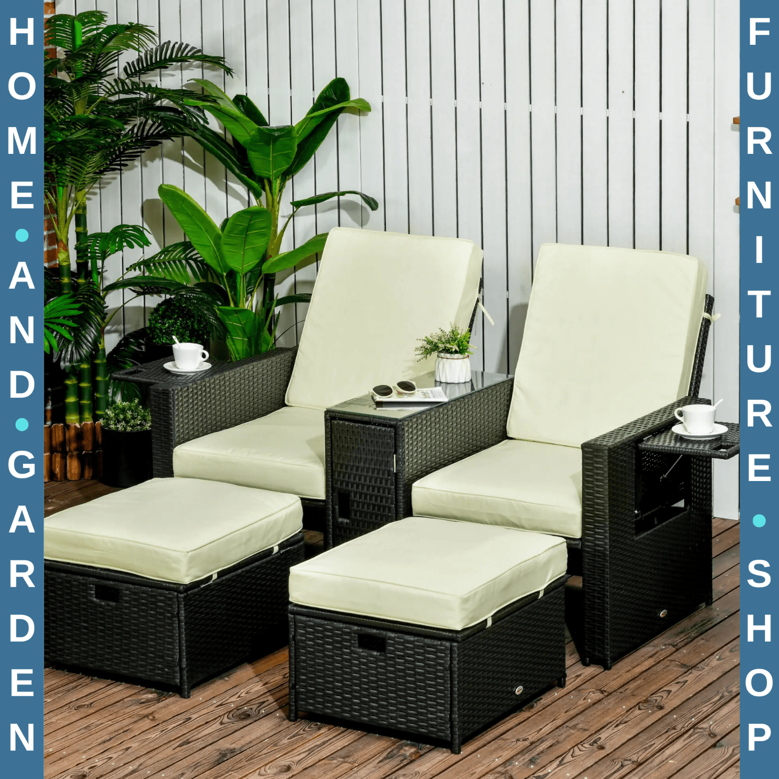 5pc Rattan Sun Lounger Outdoor Wicker Recliner Sofa Bed with Storage and Table - Home and Garden Furniture Shop - #rustic - furniture#
