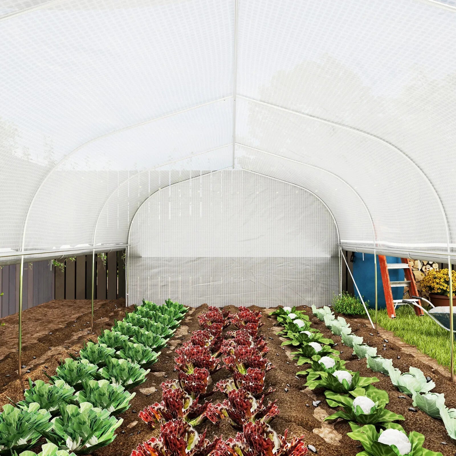 6 × 3 × 2 m Walk In Polytunnel Greenhouse with Mesh Windows & Roll Up Sidewalls - Home and Garden Furniture Shop - rustic - furniture