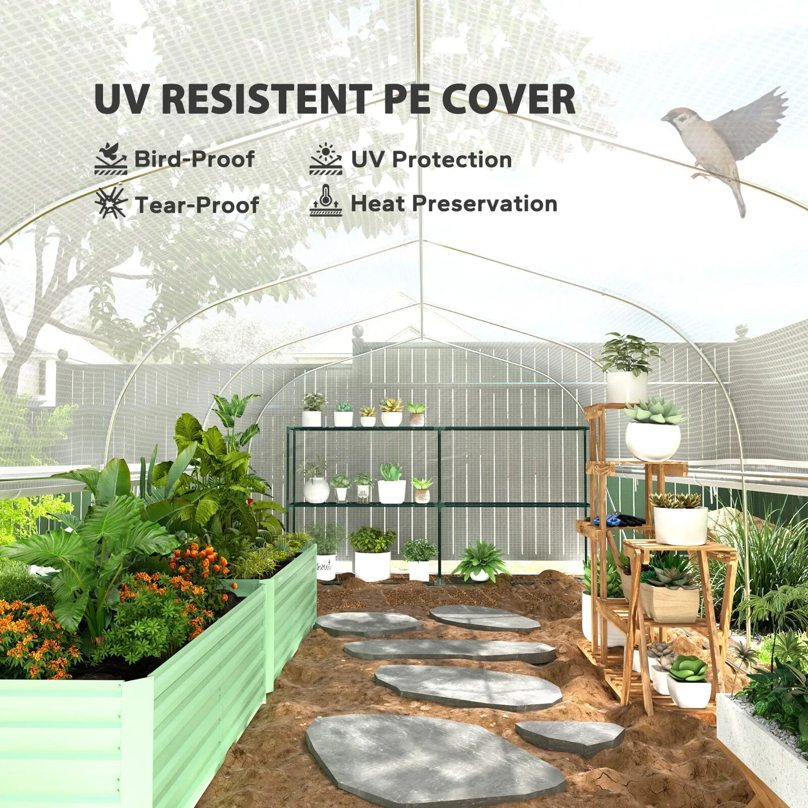 6 × 3 × 2 m Walk In Polytunnel Greenhouse with Mesh Windows & Roll Up Sidewalls - Home and Garden Furniture Shop - rustic - furniture