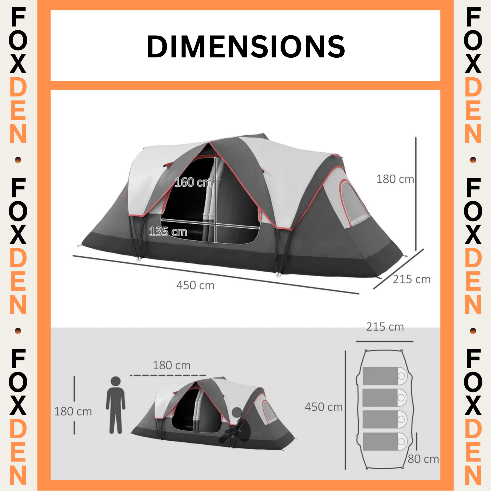 6 8 Man Camping Tent 2000mm Waterproof Air Vents Groundsheet Two Room FOXDEN - Home and Garden Furniture Shop - rustic - furniture