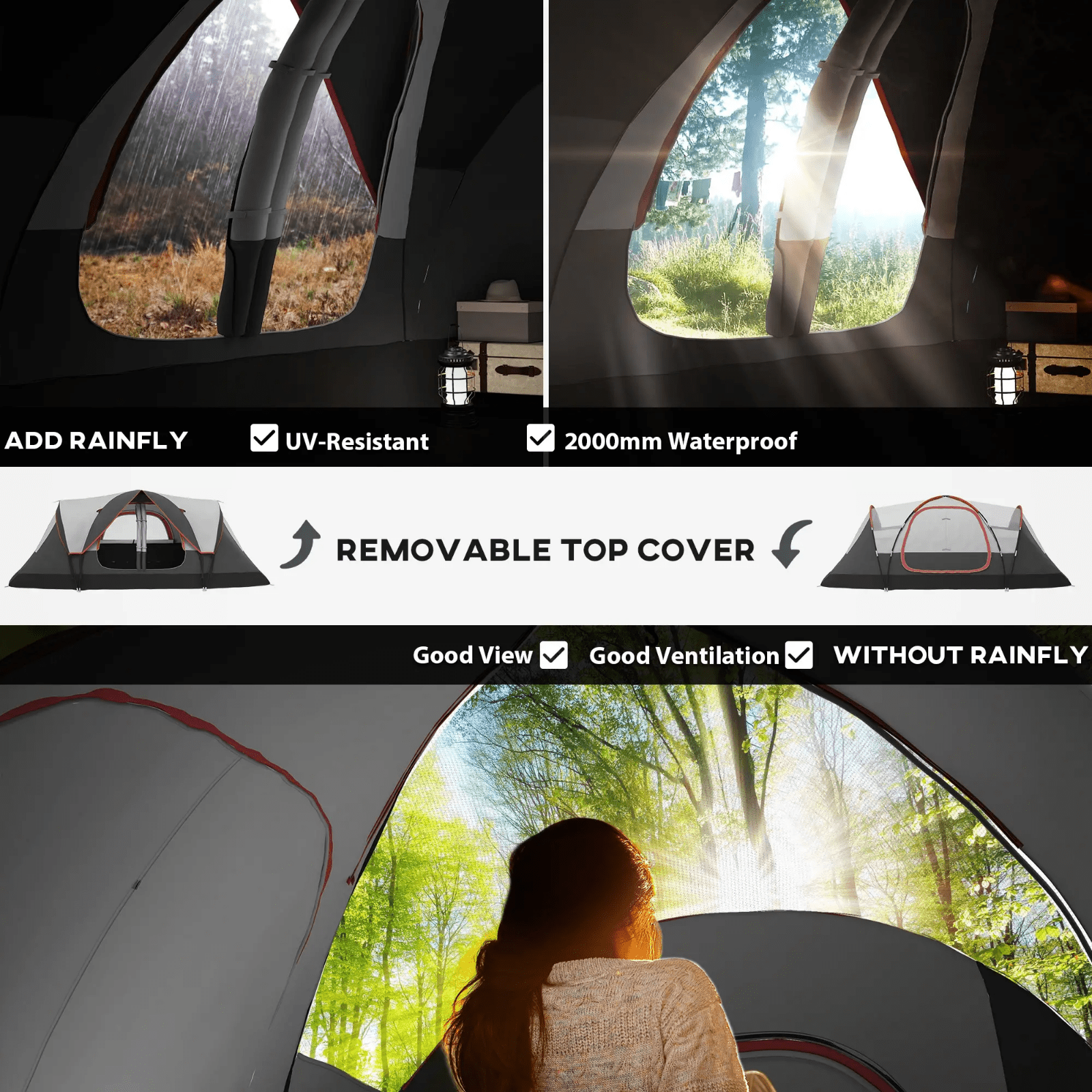 6 8 Man Camping Tent 2000mm Waterproof Air Vents Groundsheet Two Room FOXDEN - Home and Garden Furniture Shop - rustic - furniture