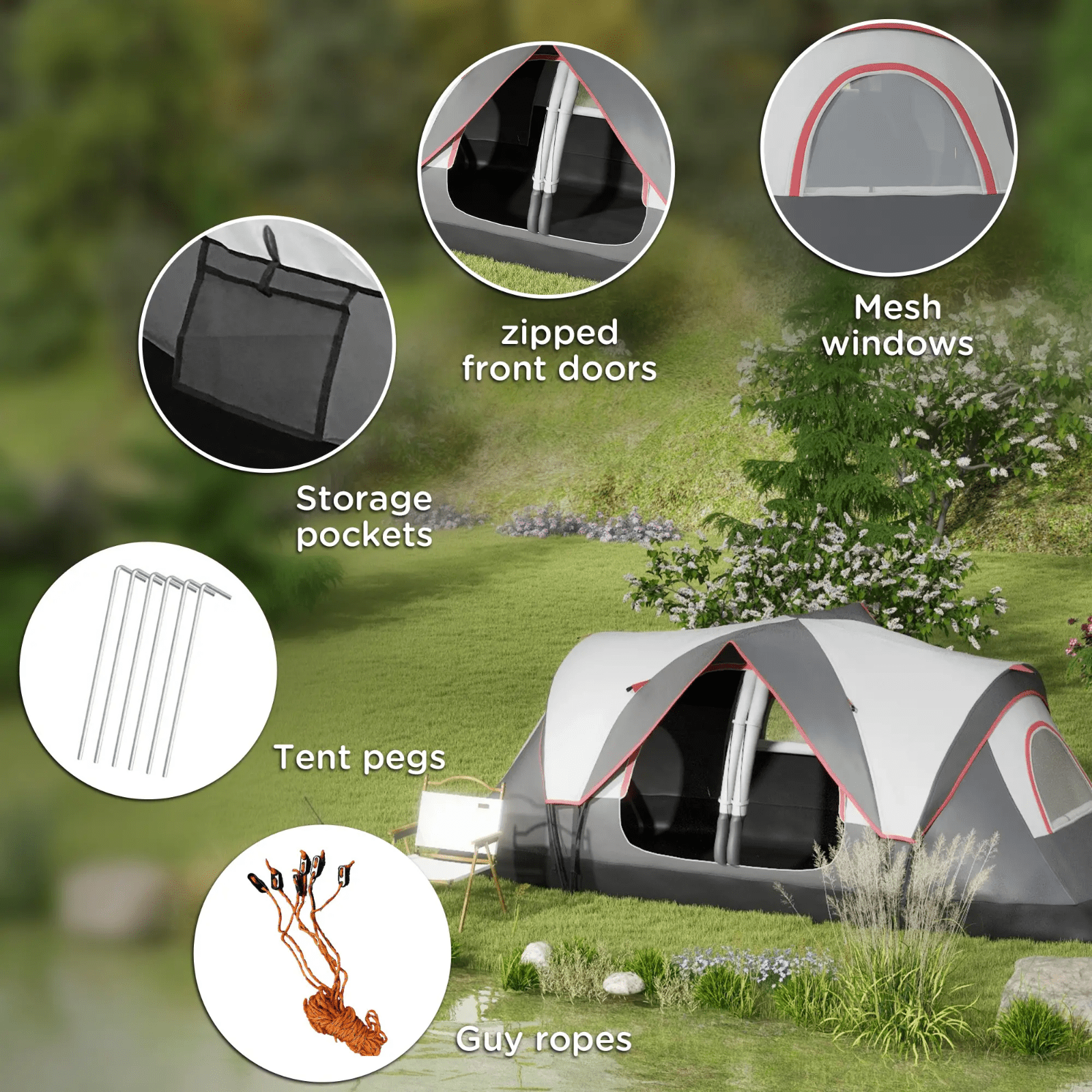 6 8 Man Camping Tent 2000mm Waterproof Air Vents Groundsheet Two Room FOXDEN - Home and Garden Furniture Shop - rustic - furniture