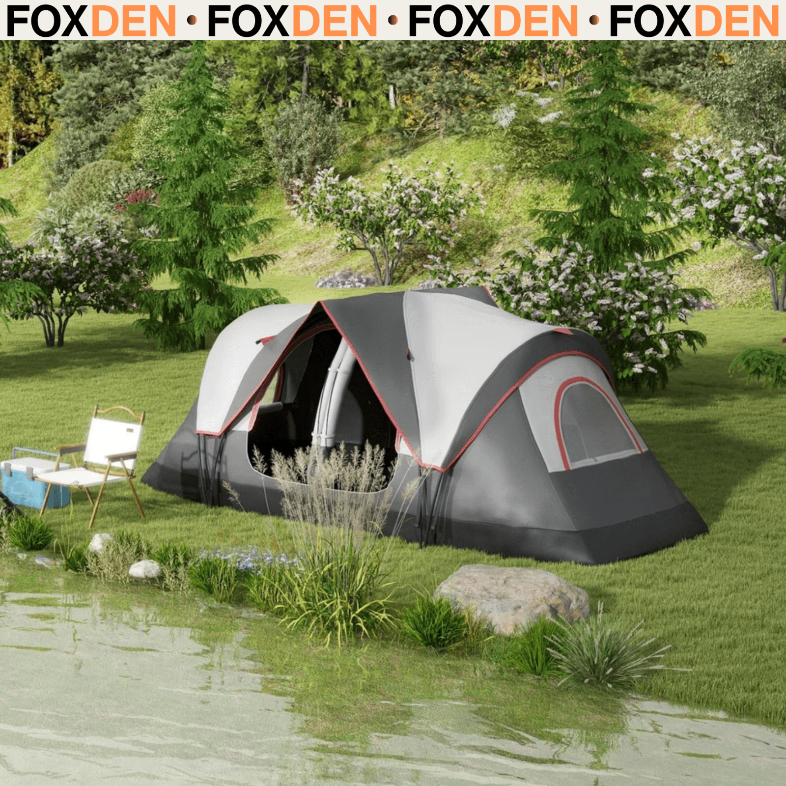 6 8 Man Camping Tent 2000mm Waterproof Air Vents Groundsheet Two Room FOXDEN - Home and Garden Furniture Shop - rustic - furniture