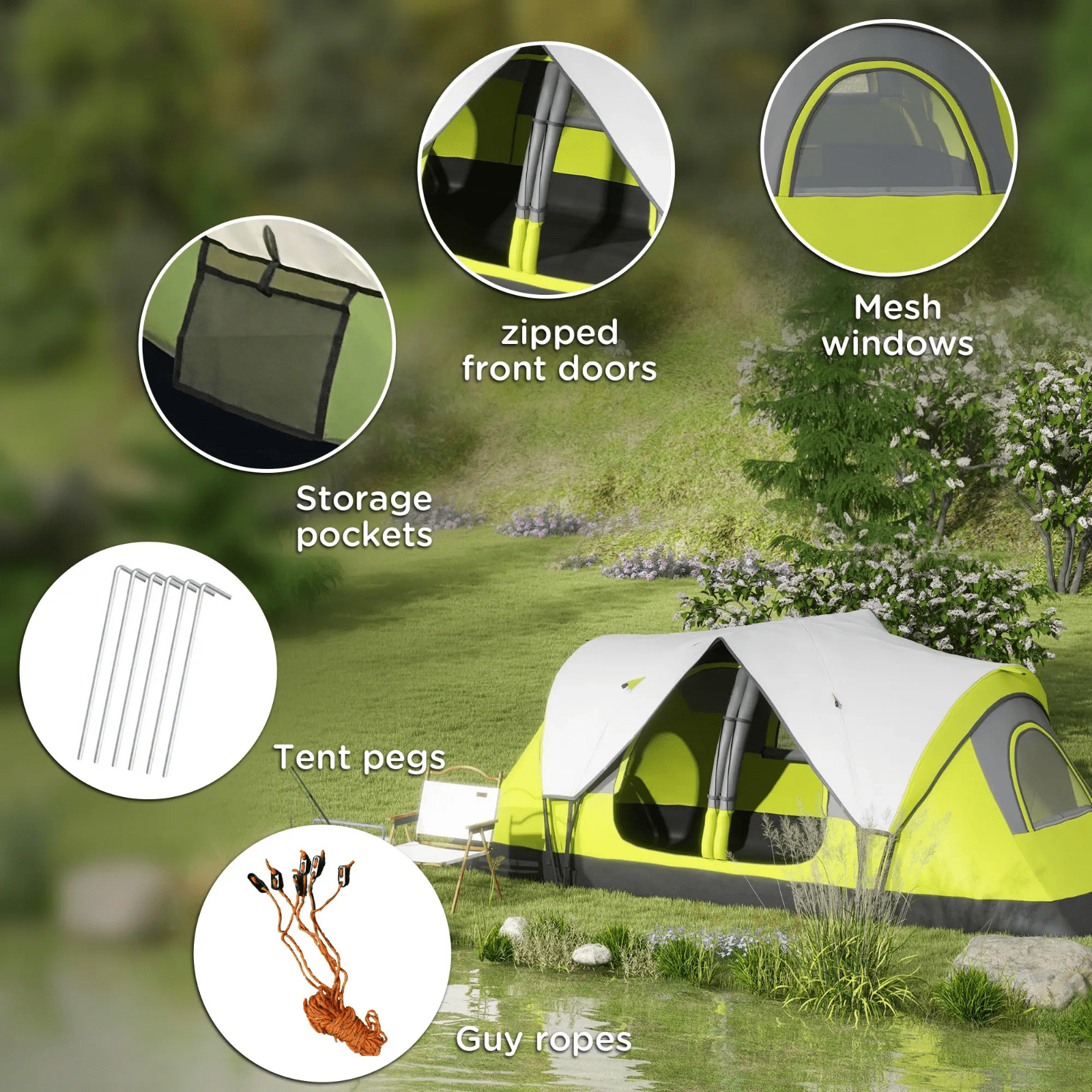 6 8 Man Camping Tent 2000mm Waterproof Multi Room Groundsheet Ventilation FOXDEN - Home and Garden Furniture Shop - rustic - furniture