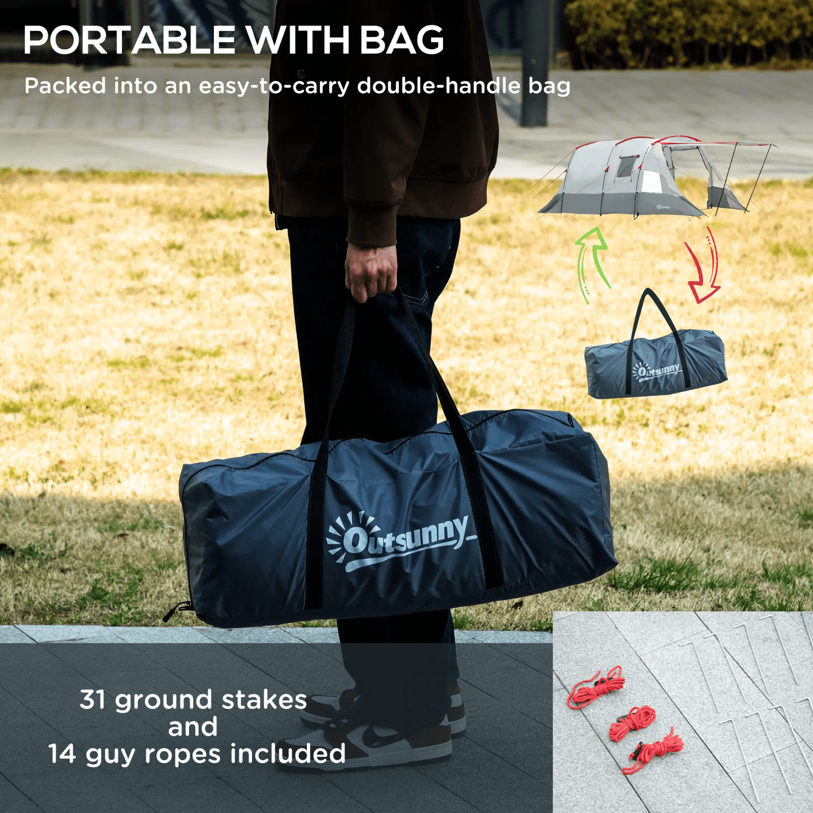 6 8 Man Tunnel Tent Waterproof Carry Bag Multi Room Porch Grey Guy Ropes FOXDEN - Home and Garden Furniture Shop - rustic - furniture