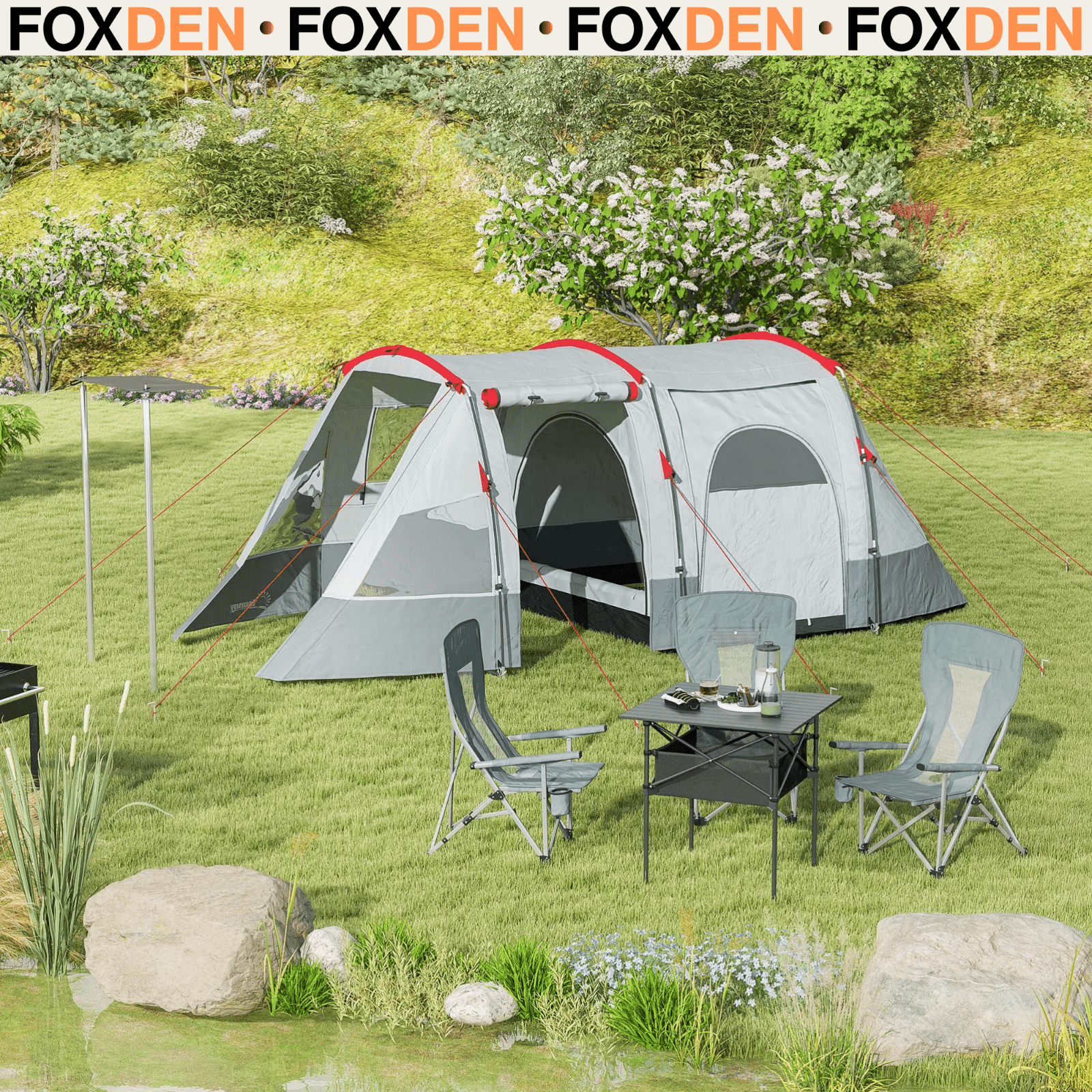 6 8 Man Tunnel Tent Waterproof Carry Bag Multi Room Porch Grey Guy Ropes FOXDEN - Home and Garden Furniture Shop - rustic - furniture