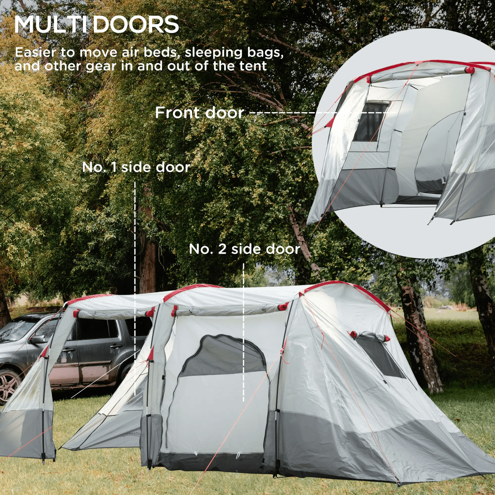 6 8 Man Tunnel Tent Waterproof Carry Bag Multi Room Porch Grey Guy Ropes FOXDEN - Home and Garden Furniture Shop - rustic - furniture