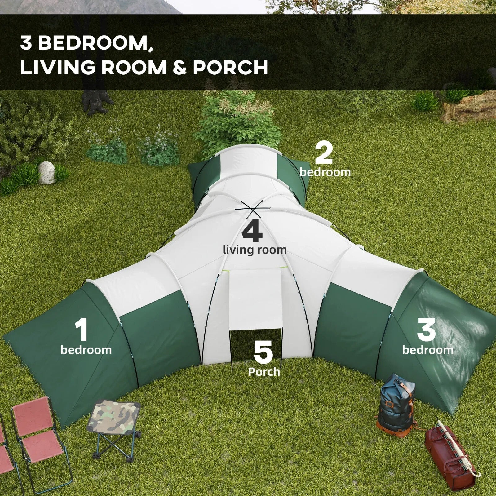 6 - 9 Man Large Tunnel Tent with Three Bedrooms & Living Room for Camping & Hiking - Home and Garden Furniture Shop - rustic - furniture