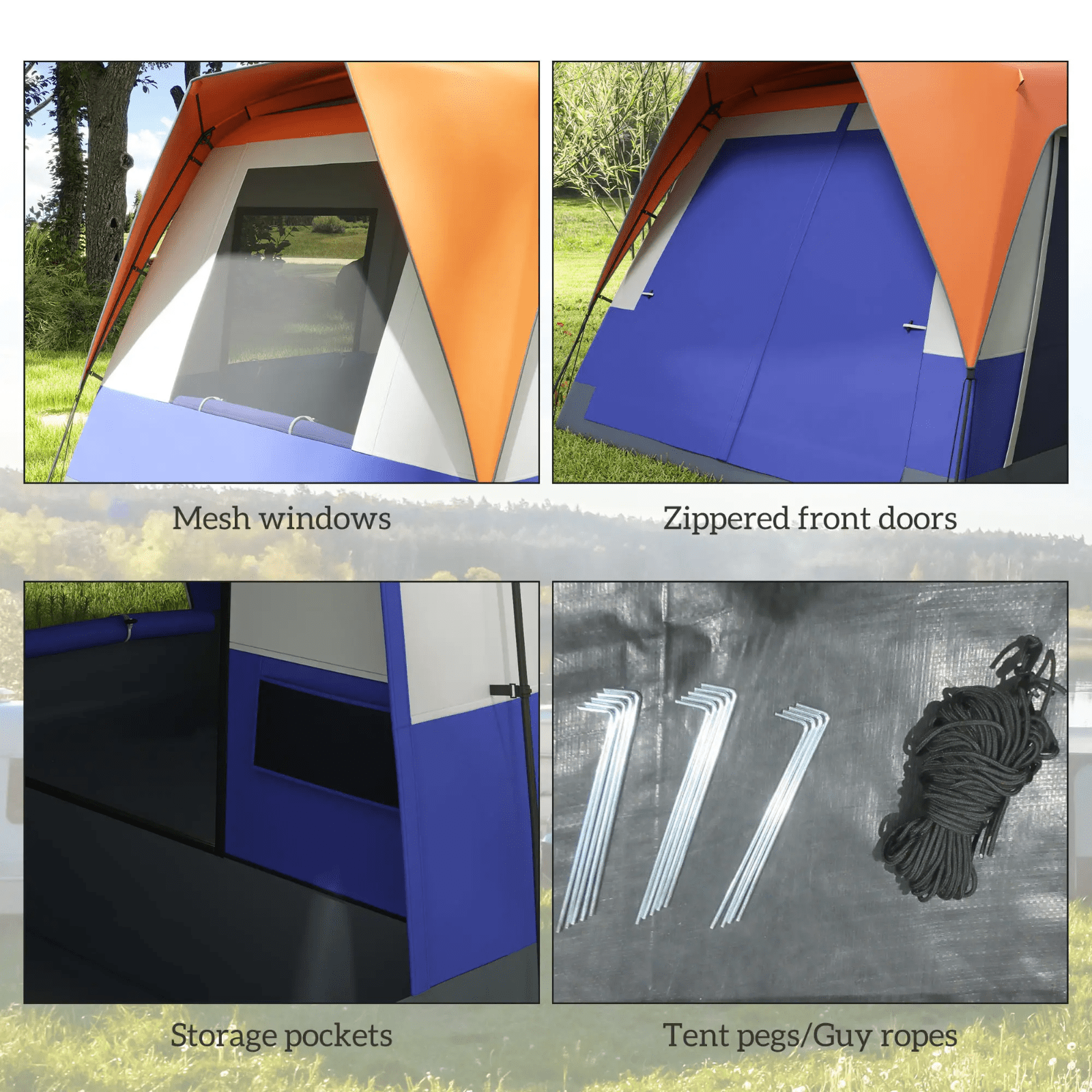 6 Man Camping Tent Mesh Windows Groundsheet Ventilation Orange Air Vents FOXDEN - Home and Garden Furniture Shop - rustic - furniture