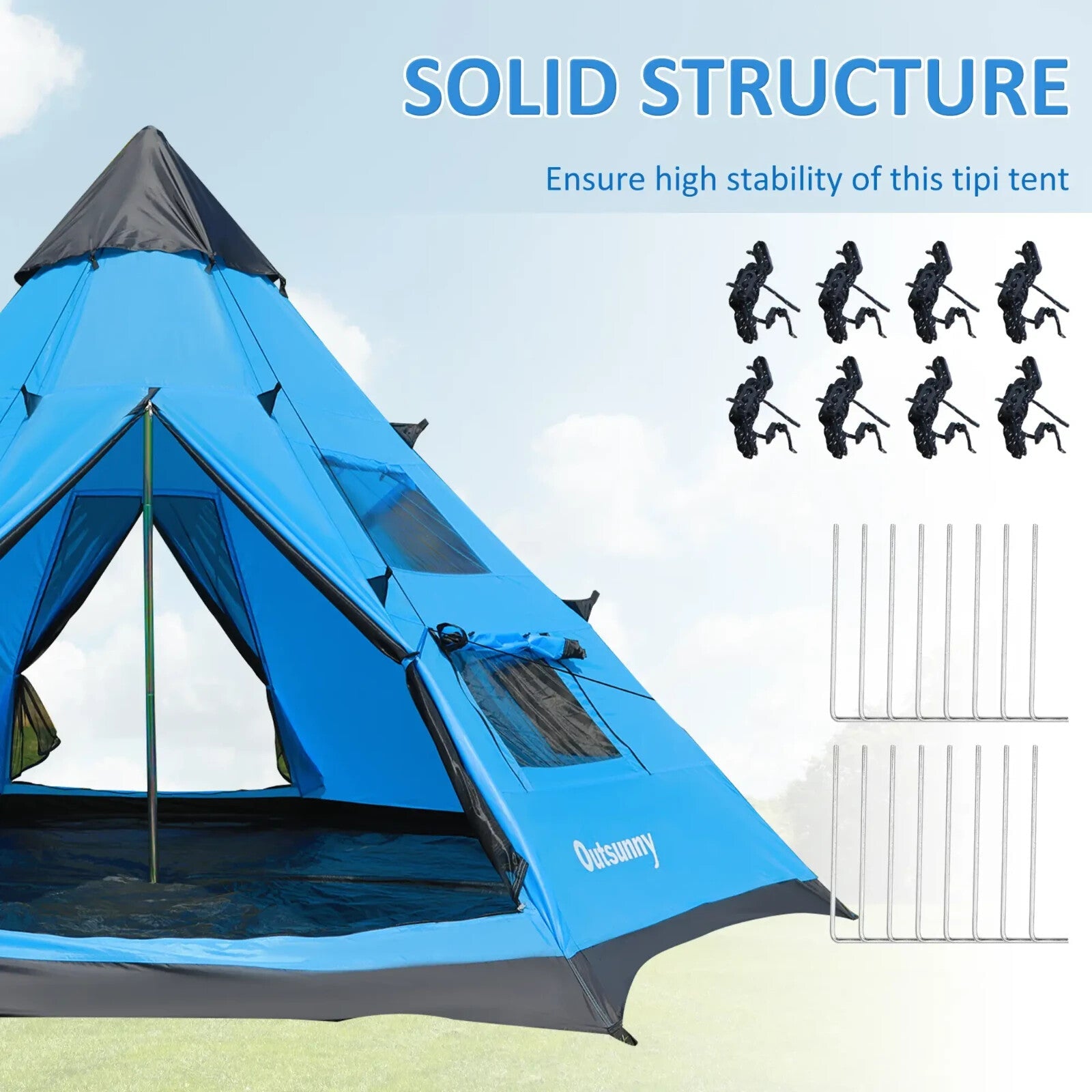 6 Man Tipi Camping Tent Teepee Family Shelter with Zipped Door Mesh Windows - Home and Garden Furniture Shop - rustic - furniture