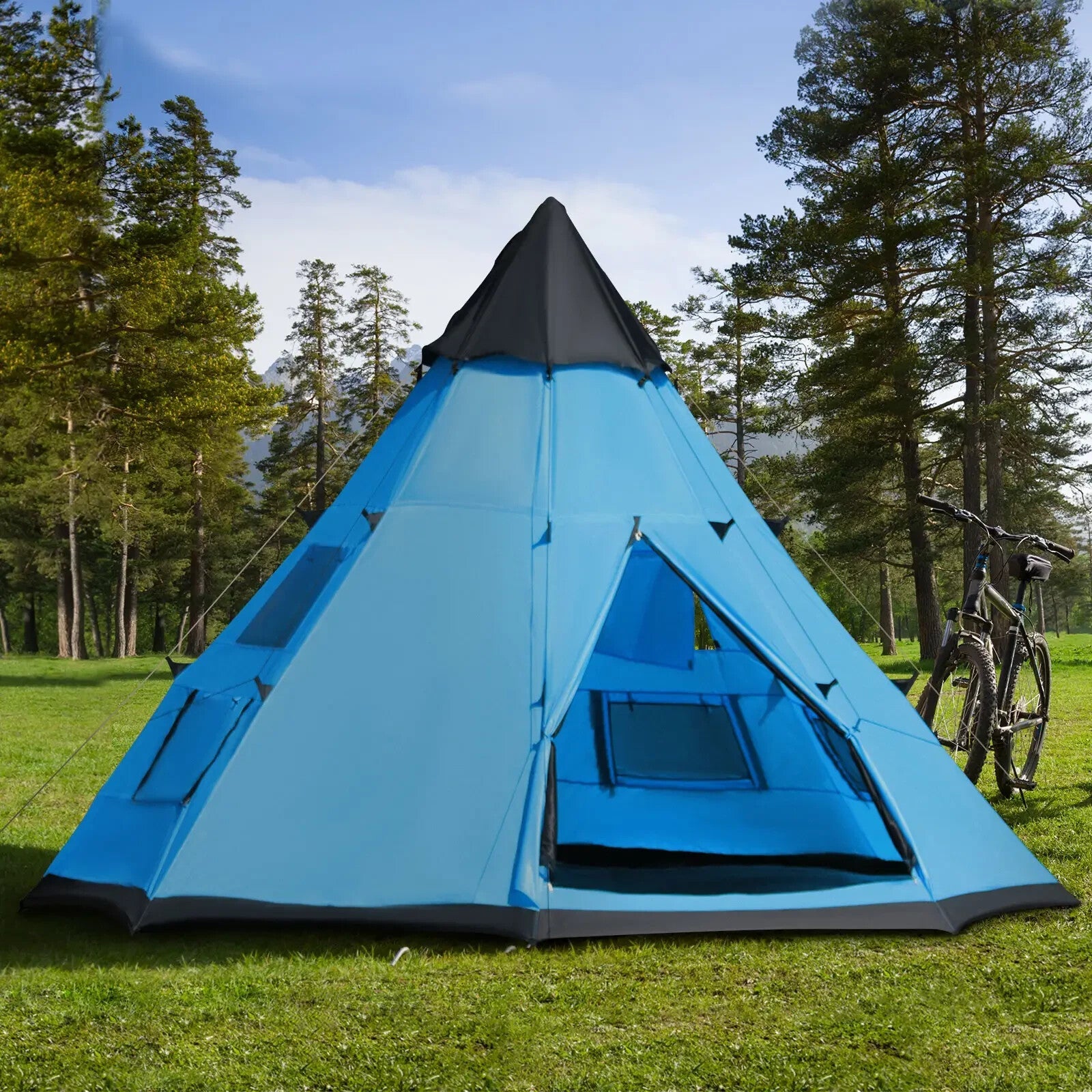 6 Man Tipi Camping Tent Teepee Family Shelter with Zipped Door Mesh Windows - Home and Garden Furniture Shop - rustic - furniture