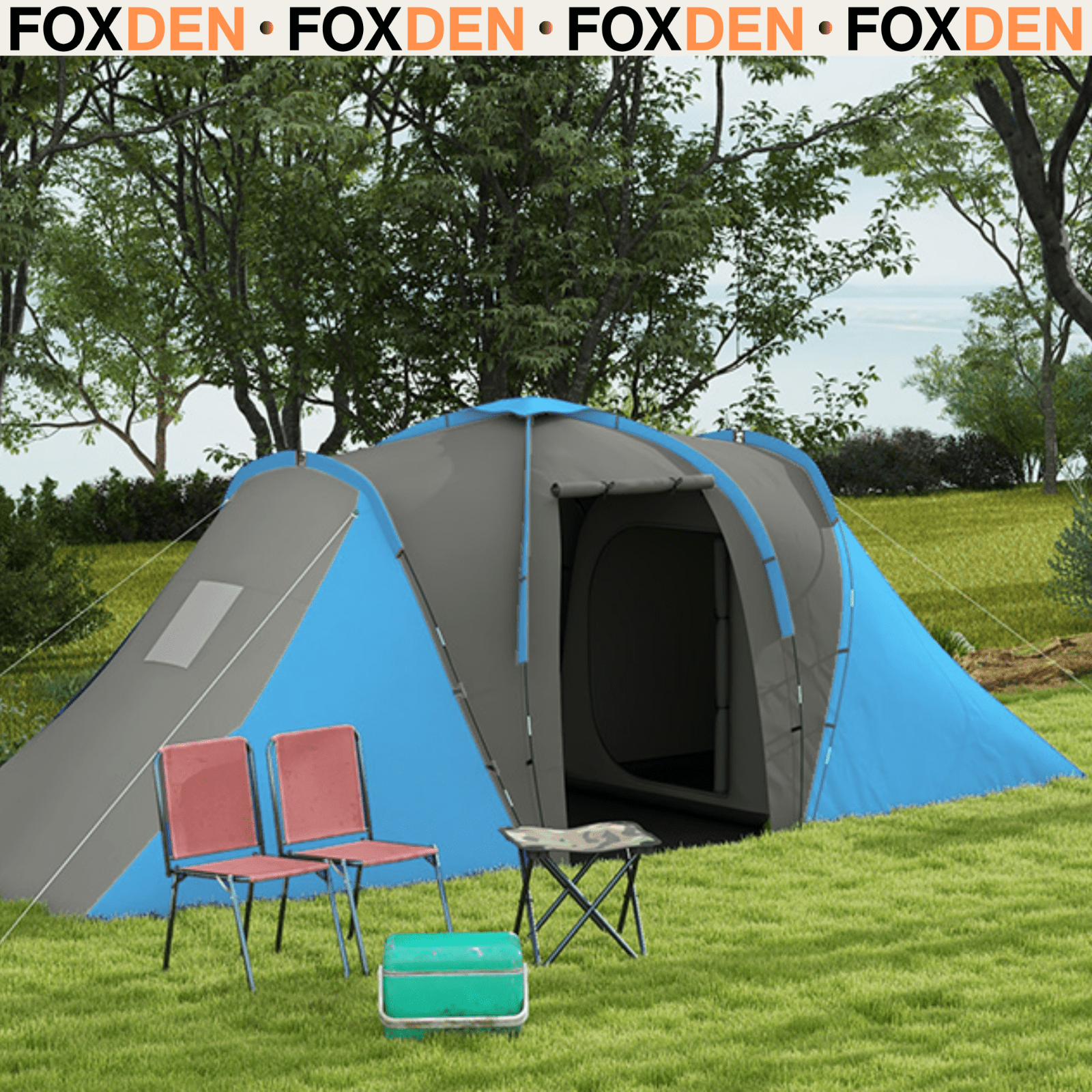 6 Man Tunnel Tent Porch Waterproof 2 Bedroom Mesh Windows Air Vents FOXDEN - Home and Garden Furniture Shop - rustic - furniture