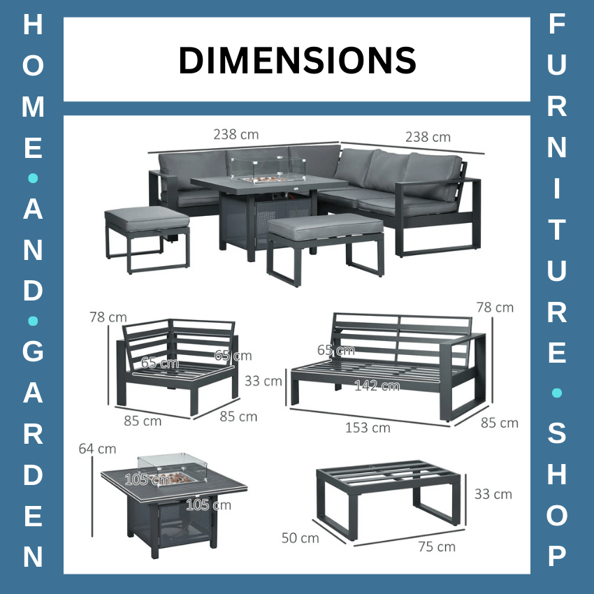 6 Piece Aluminium Garden Furniture Set with Corner Sofa Loveseat Footstool Table - Home and Garden Furniture Shop - rustic - furniture