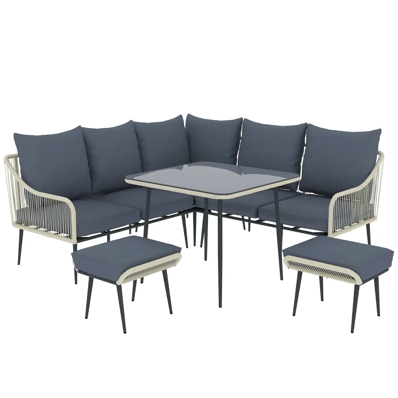 6 Piece Garden Furniture Set Corner Sofa Outdoor Patio Set with Thick Cushions - Home and Garden Furniture Shop - #rustic - furniture#