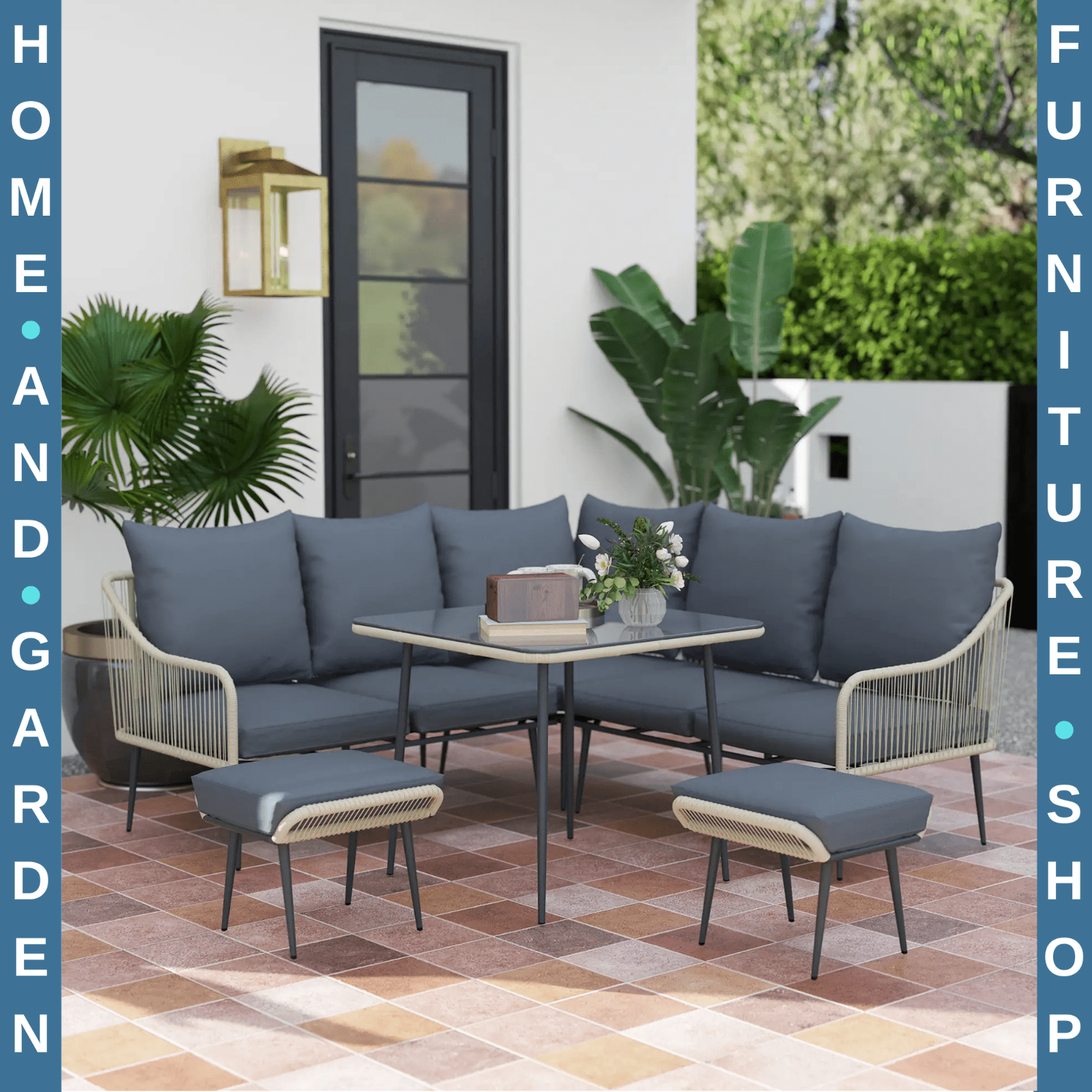 6 Piece Garden Furniture Set Corner Sofa Outdoor Patio Set with Thick Cushions - Home and Garden Furniture Shop - rustic - furniture