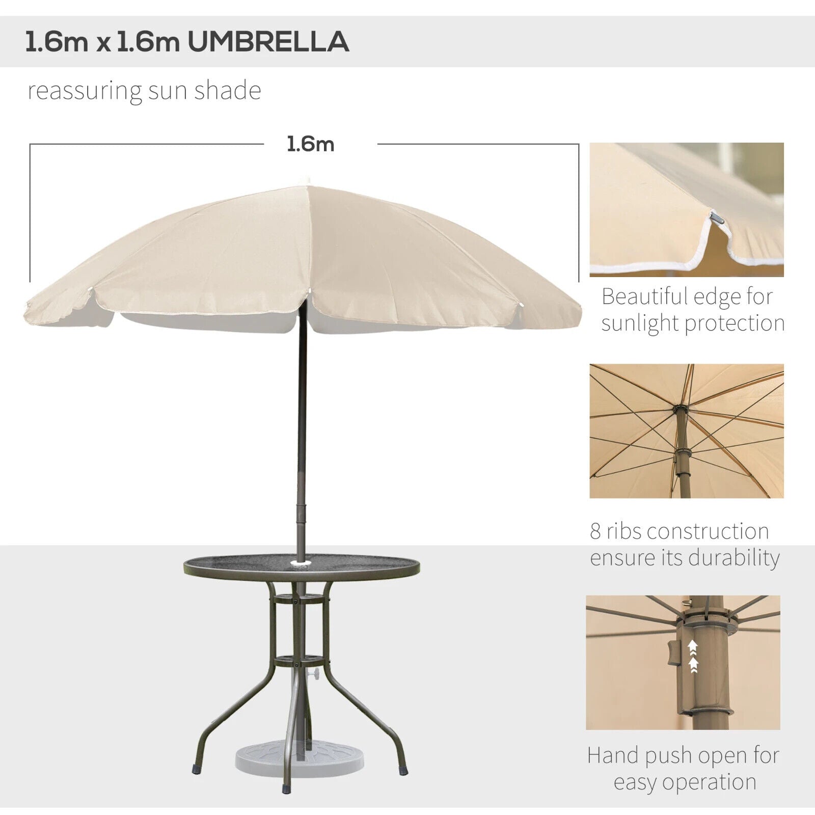 6 Piece Garden Furniture Set Folding Chairs Table and Parasol for Patio Cream - Home and Garden Furniture Shop - #rustic - furniture#