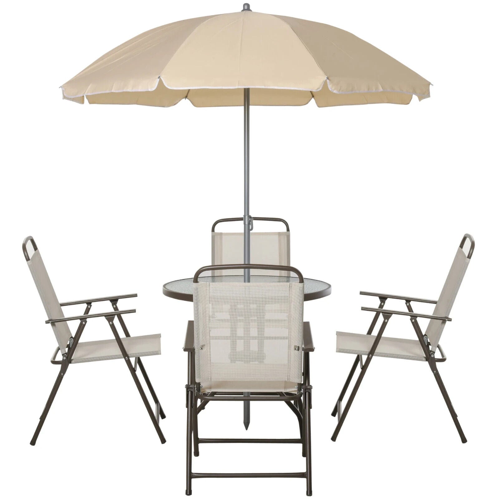 6 Piece Garden Furniture Set Folding Chairs Table and Parasol for Patio Cream - Home and Garden Furniture Shop - #rustic - furniture#