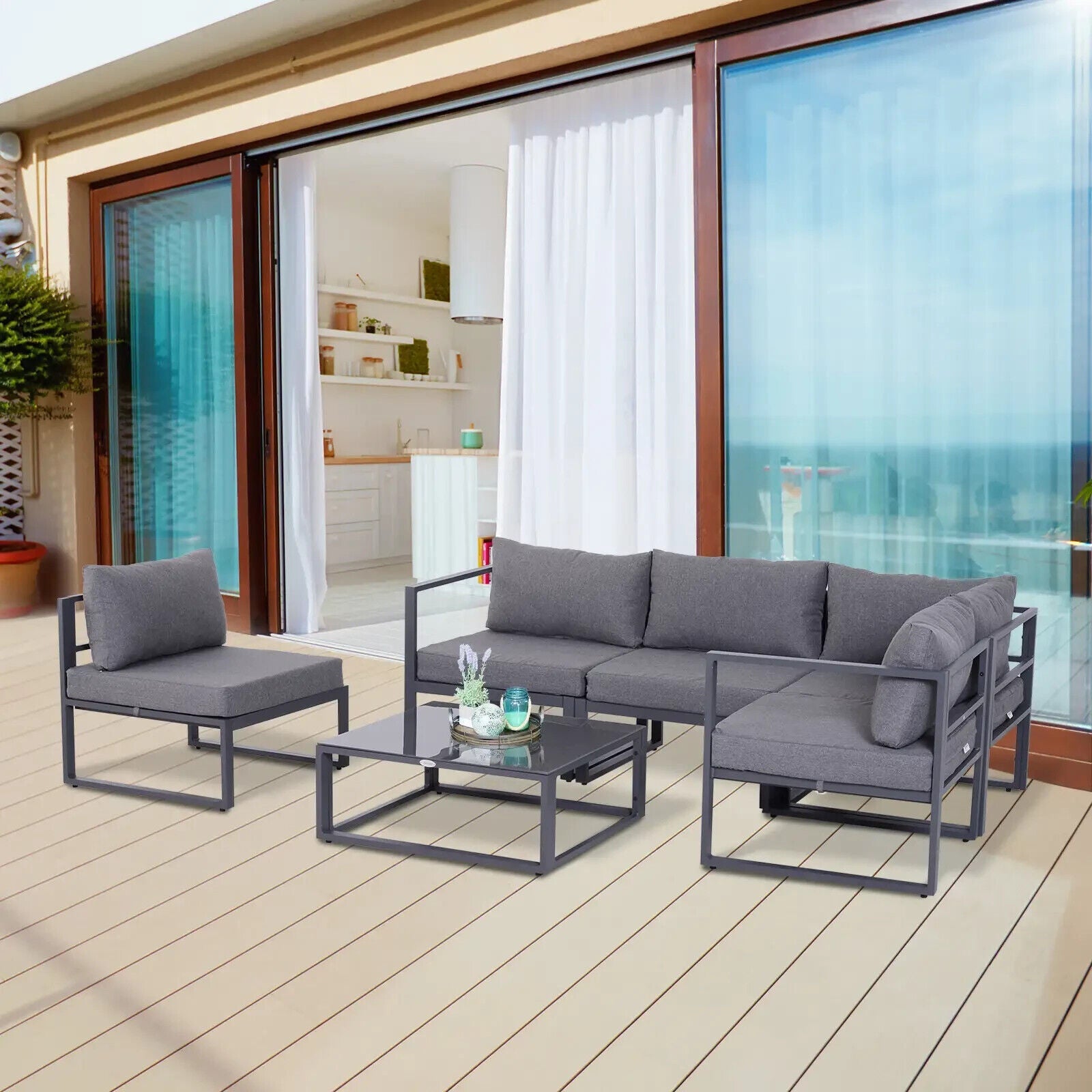 6 Piece Garden Sectional Sofa Set w/ Aluminium Frame & Cushion Outdoor Furniture - Home and Garden Furniture Shop - #rustic - furniture#
