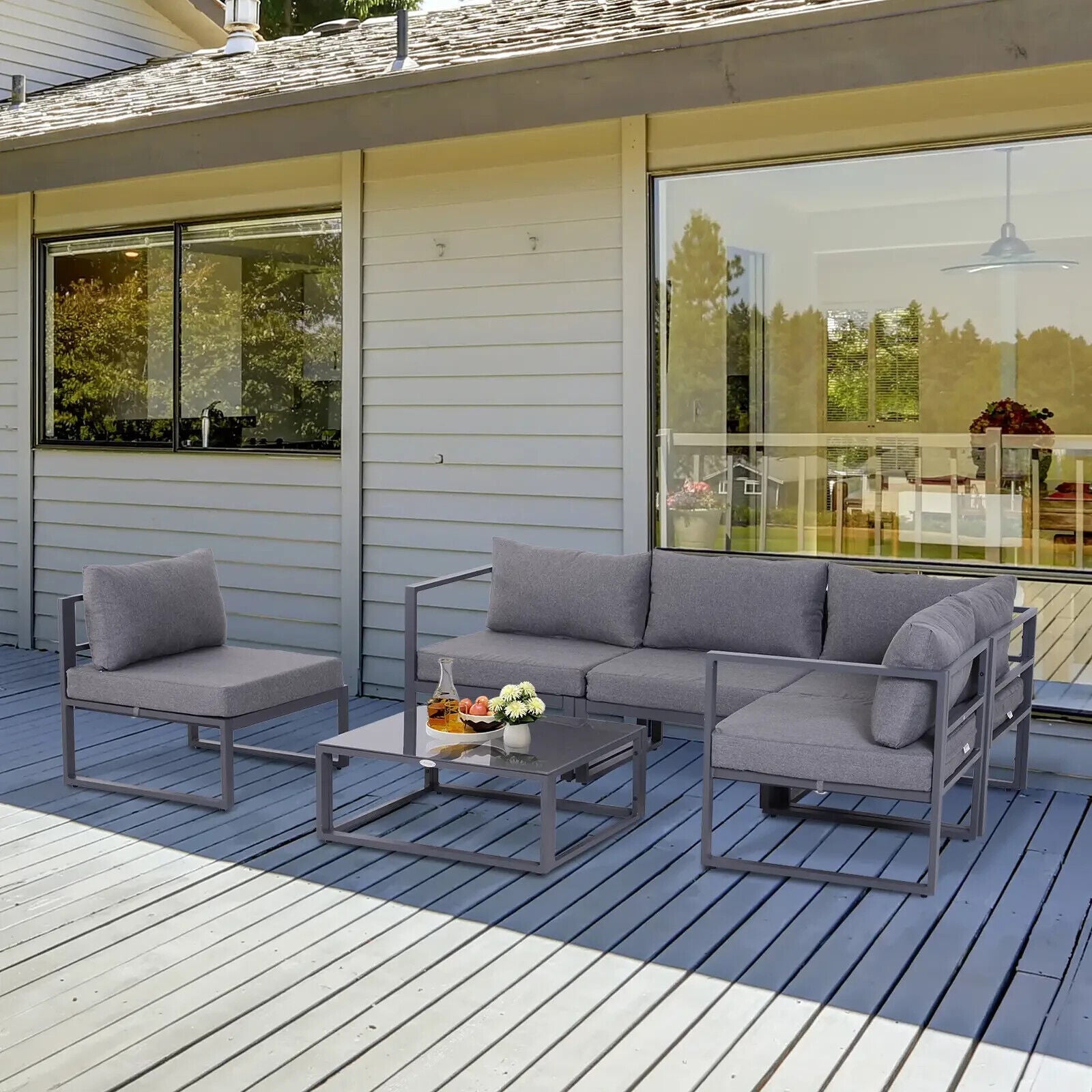 6 Piece Garden Sectional Sofa Set w/ Aluminium Frame & Cushion Outdoor Furniture - Home and Garden Furniture Shop - #rustic - furniture#