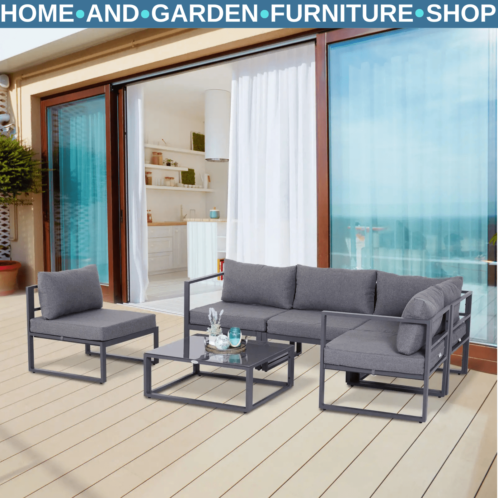 6 Piece Garden Sectional Sofa Set w/ Aluminium Frame & Cushion Outdoor Furniture - Home and Garden Furniture Shop - #rustic - furniture#