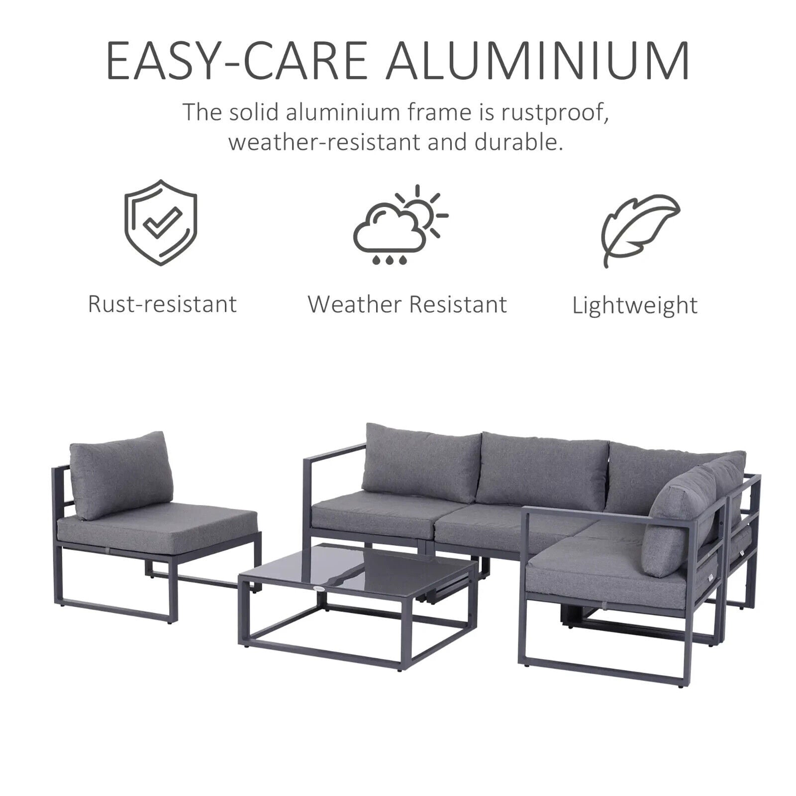 6 Piece Garden Sectional Sofa Set w/ Aluminium Frame & Cushion Outdoor Furniture - Home and Garden Furniture Shop - #rustic - furniture#