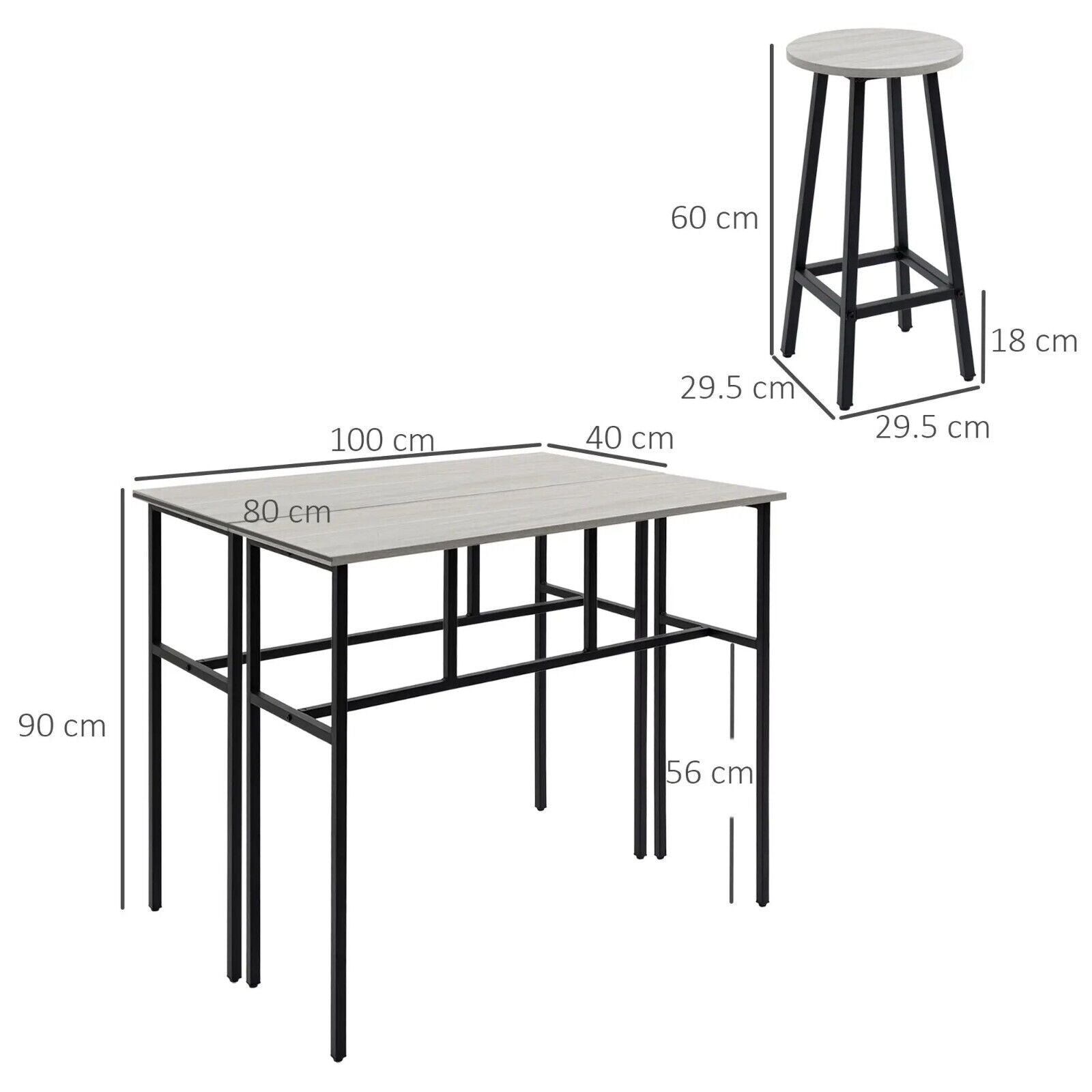 6 Piece Industrial Bar Table Set 2 Kitchen Breakfast Table 4 Stools Grey Compact - Home and Garden Furniture Shop - rustic - furniture