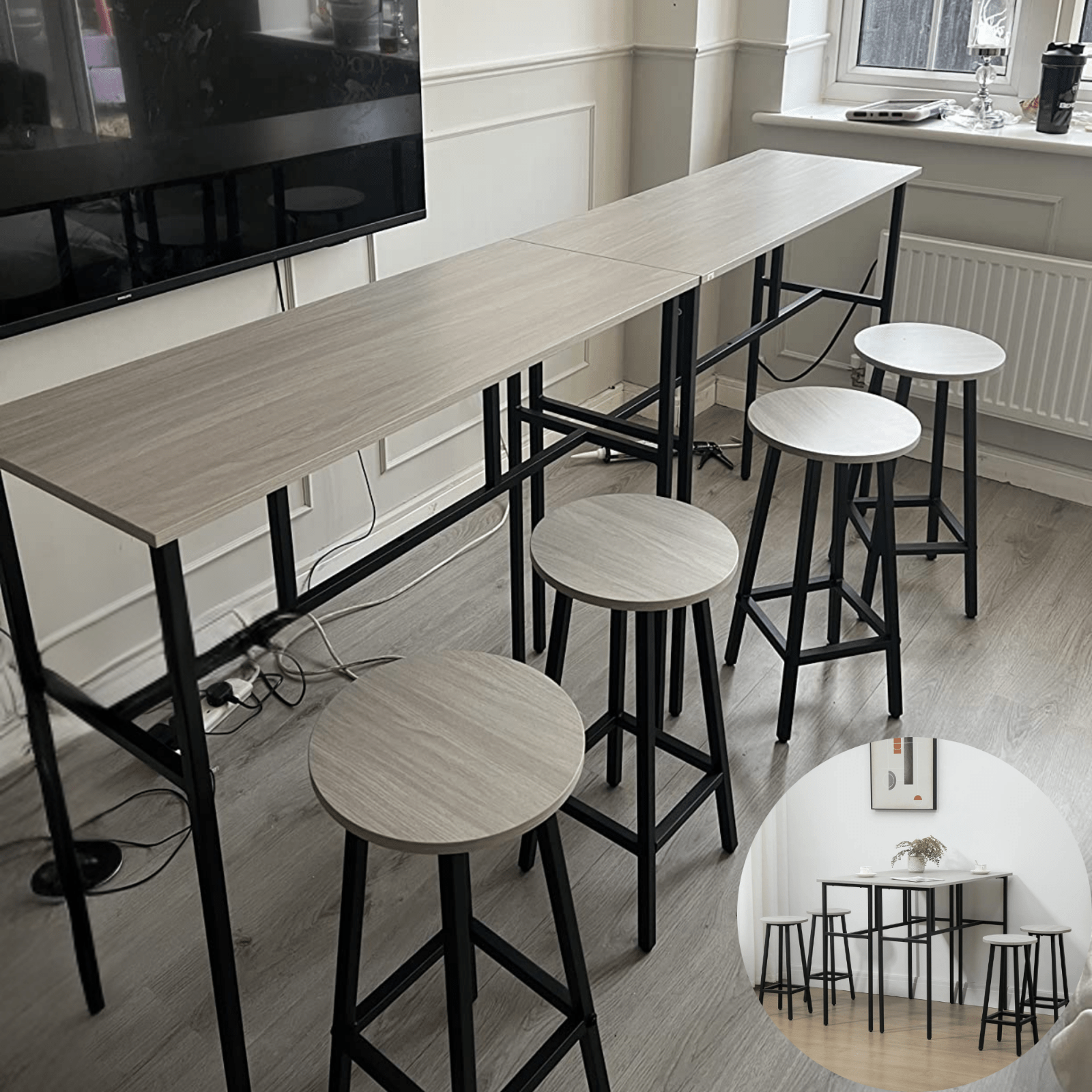 6 Piece Industrial Bar Table Set 2 Kitchen Breakfast Table 4 Stools Grey Compact - Home and Garden Furniture Shop - rustic - furniture