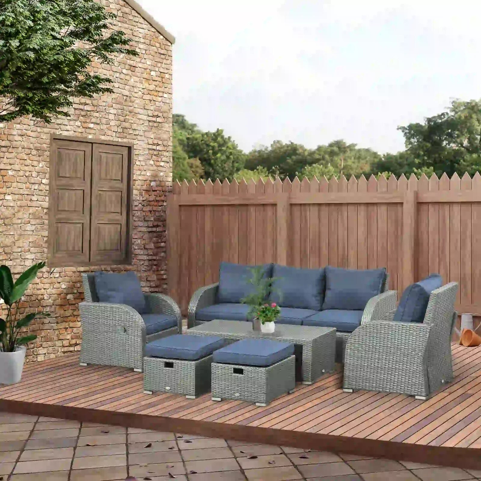 6 Piece Outdoor Rattan Furniture Set with Sofas Table & Footstools Garden Lounge - Home and Garden Furniture Shop - rustic - furniture