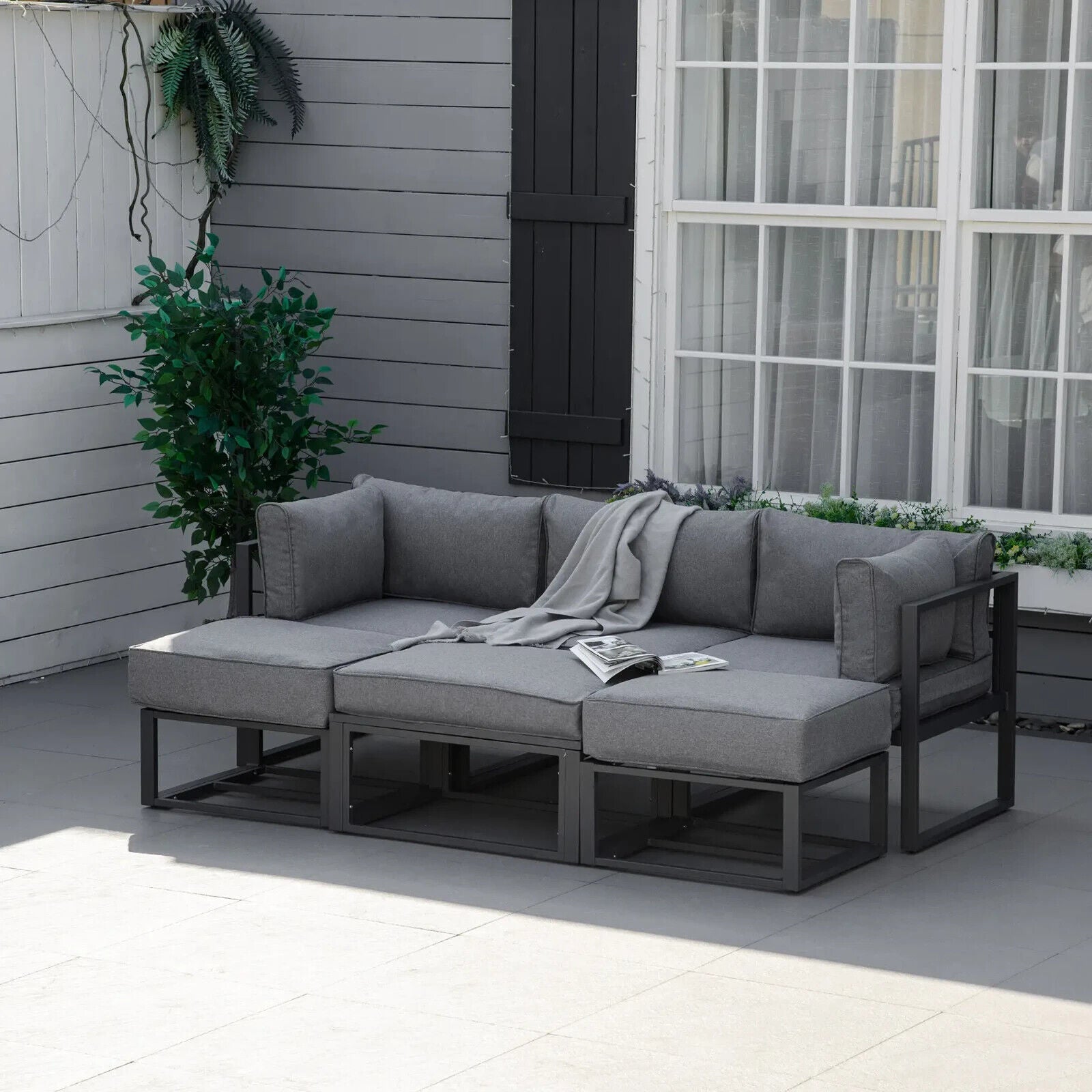 6 Piece Outdoor Sectional Sofa Set Aluminium Daybed with Coffee Table Footstool - Home and Garden Furniture Shop - #rustic - furniture#