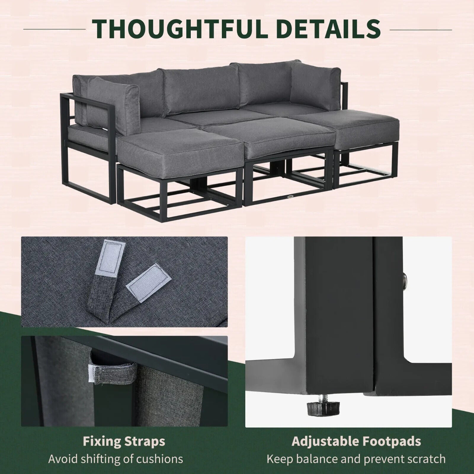 6 Piece Outdoor Sectional Sofa Set Aluminium Daybed with Coffee Table Footstool - Home and Garden Furniture Shop - #rustic - furniture#